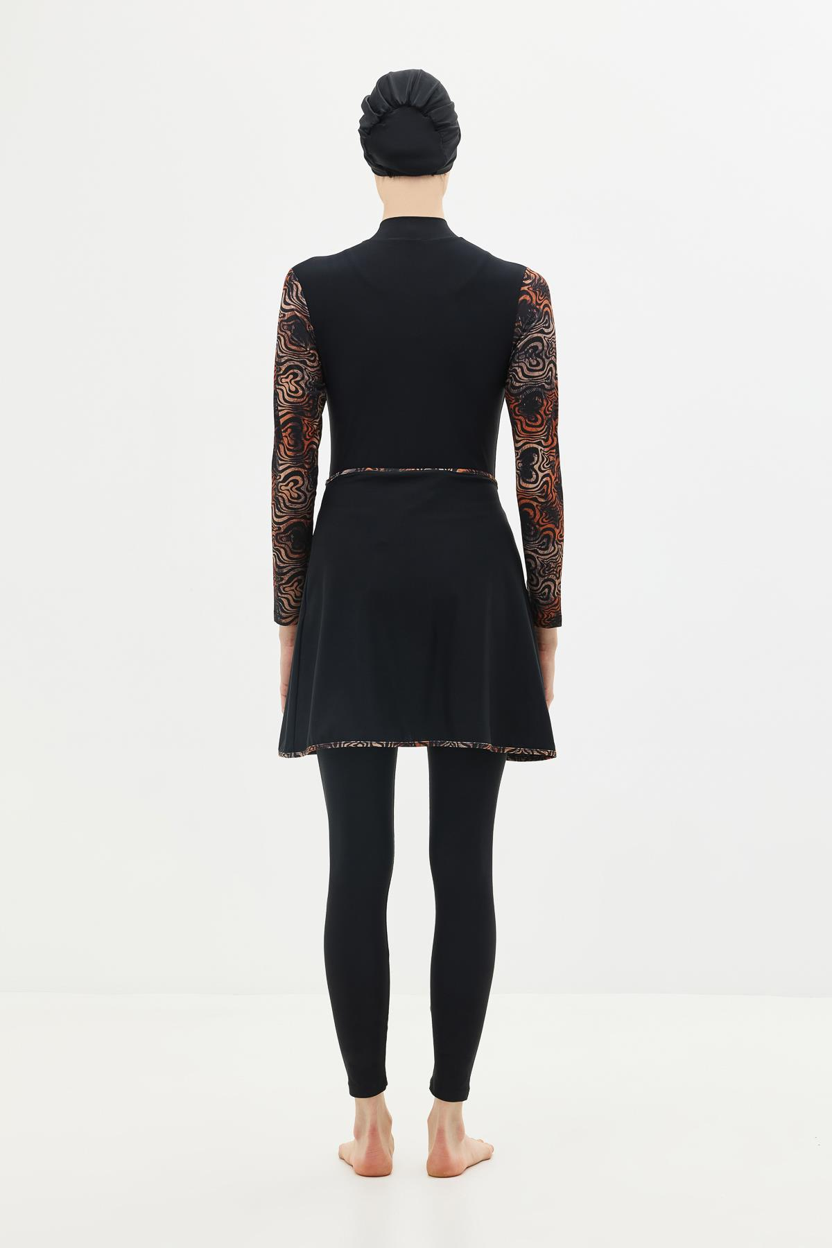 Etekli Taytlı Tam Kapalı Tesettür Mayo C13059 Leopar