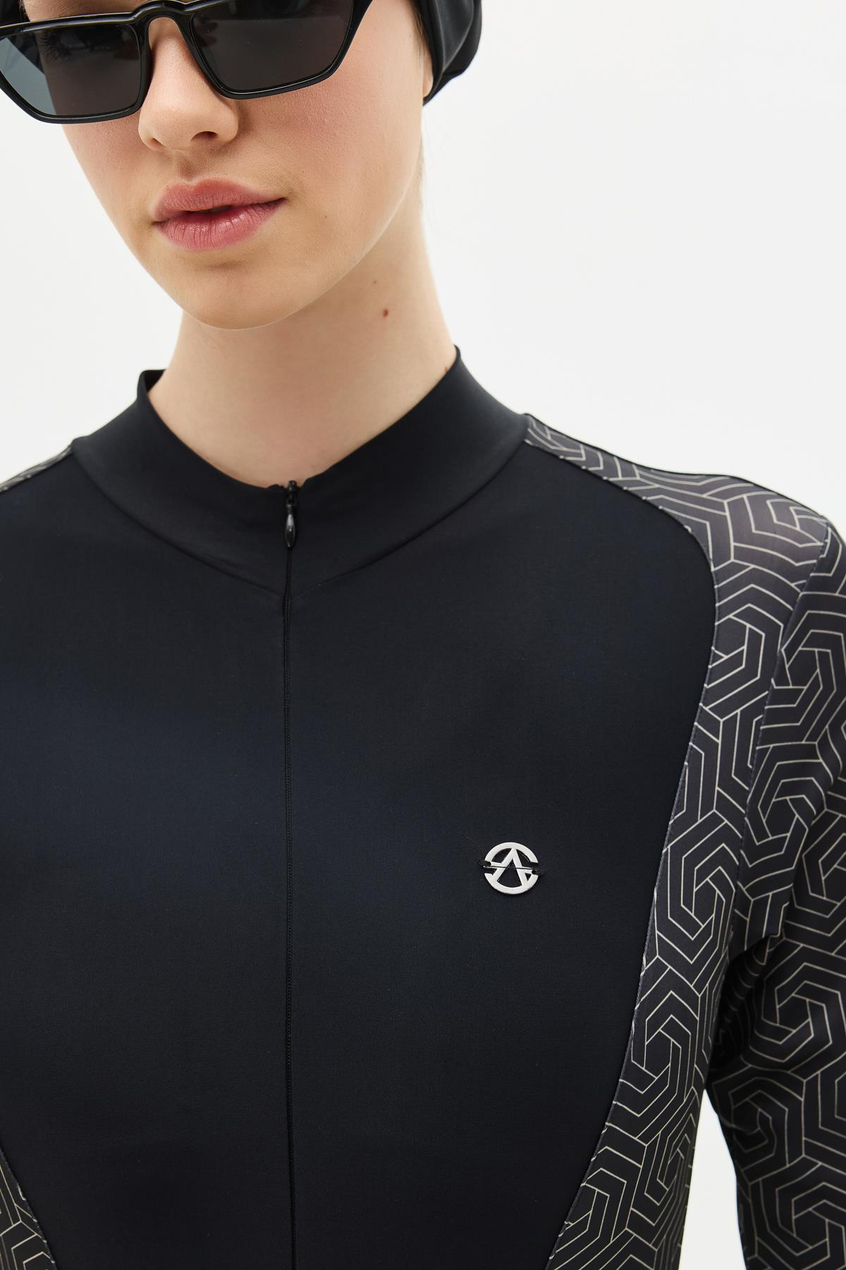 Etekli Taytlı Tam Kapalı Tesettür Mayo C13059 Siyah/Gümüş