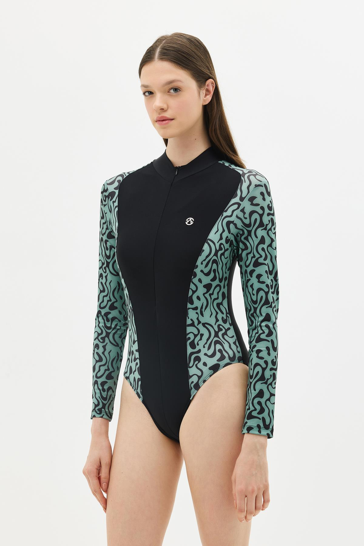 Etekli Taytlı Tam Kapalı Tesettür Mayo C13059 Yeşil/Siyah