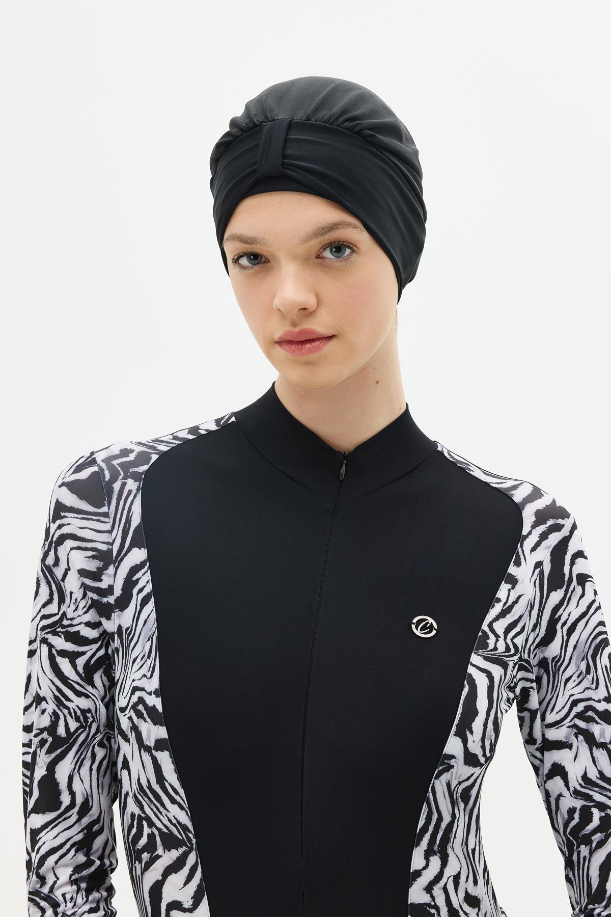 Etekli Taytlı Tam Kapalı Tesettür Mayo C13059 Zebra