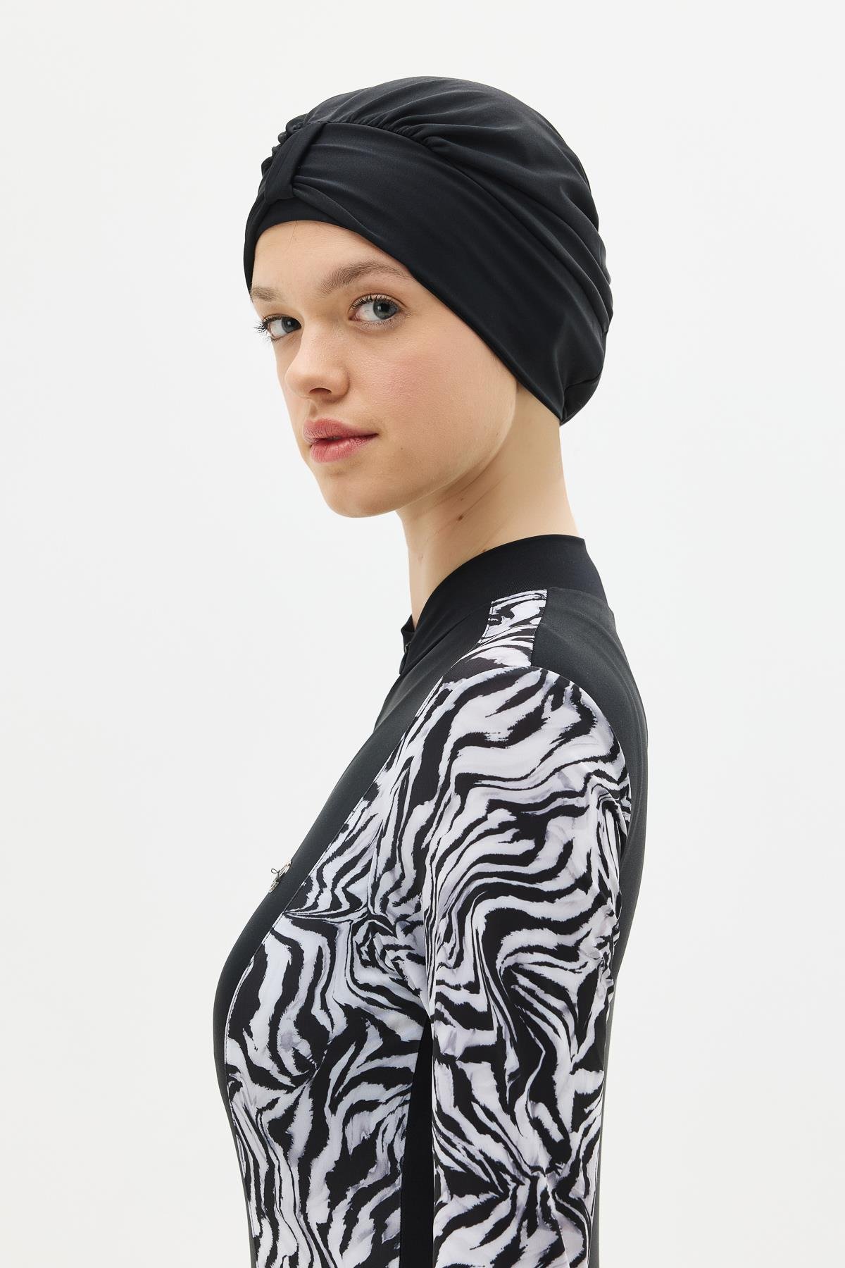 Etekli Taytlı Tam Kapalı Tesettür Mayo C13059 Zebra