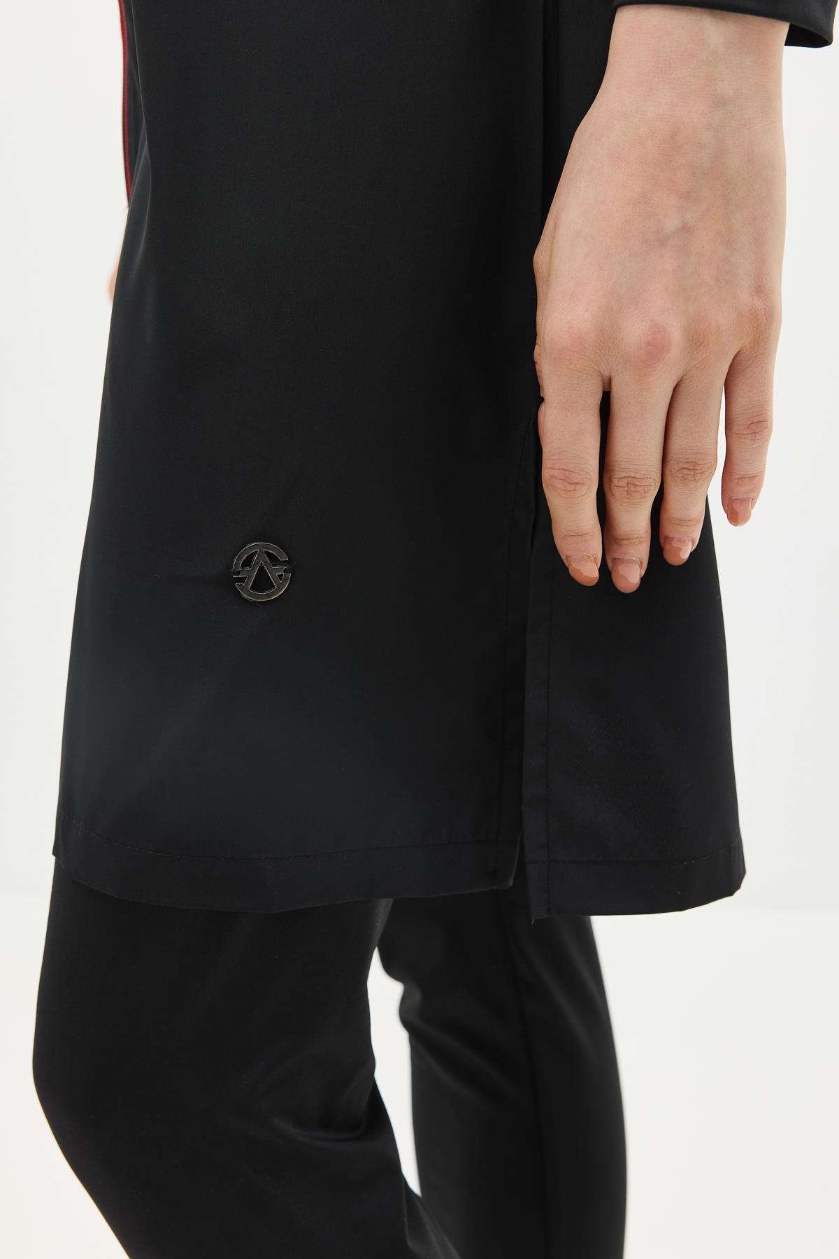 Fermuarlu 4’lü Tesettür Mayo 6041 Kırmızı/Siyah