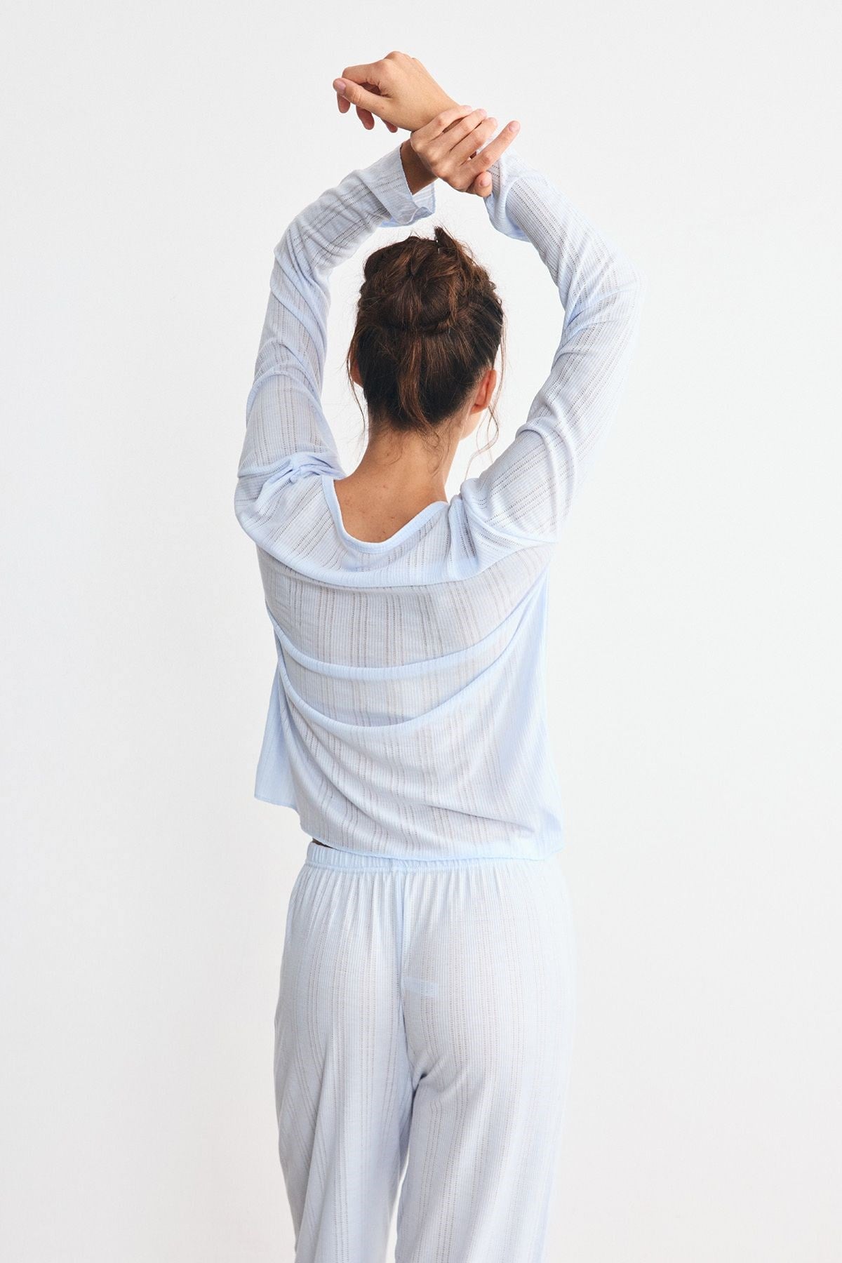Fitilli Dokulu Yumuşak Pijama Takımı Mavi