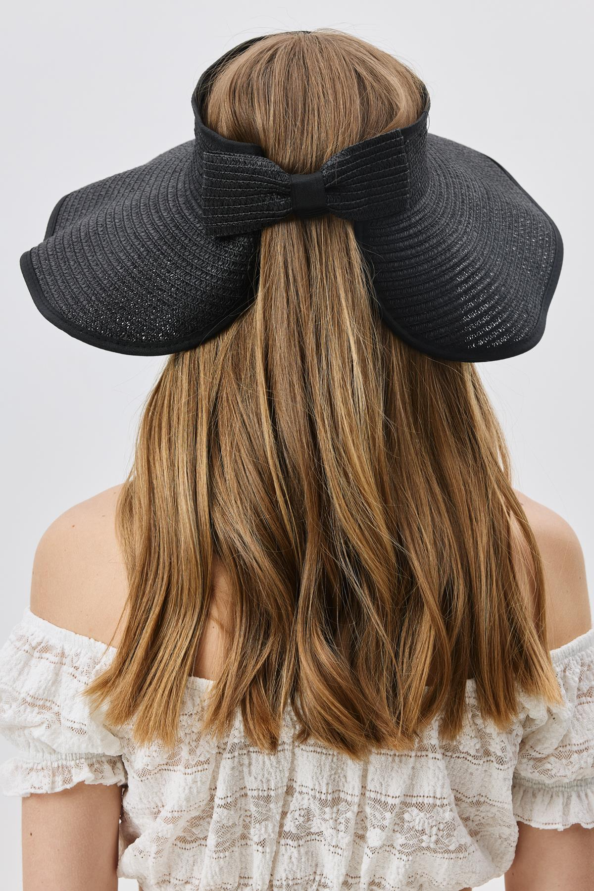 Fiyonk Detaylı Vizör Hasır Şapka Y8207 Siyah