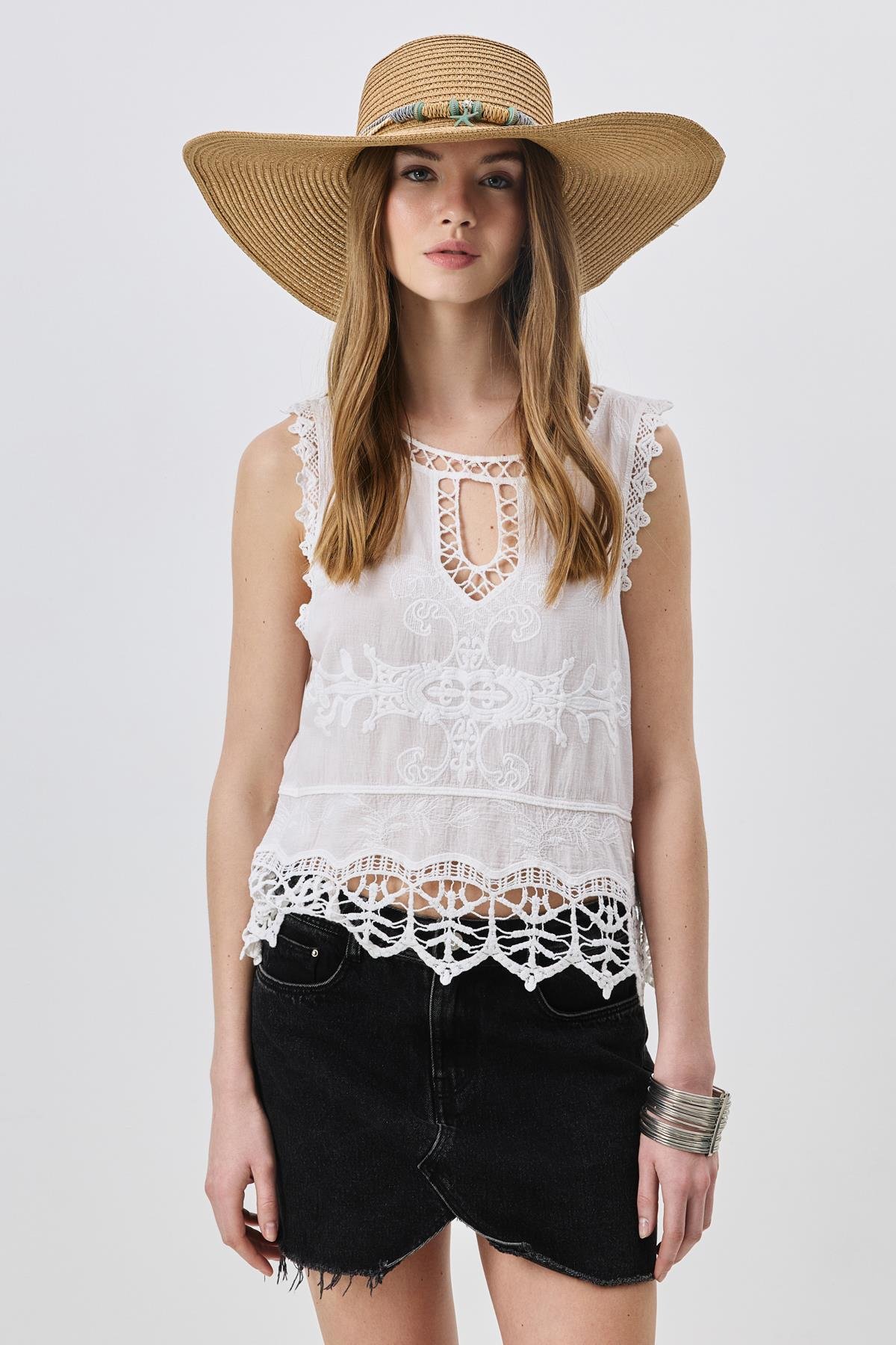 Geniş Kenar Hasır Plaj Şapkası Y25730-14 Vizon