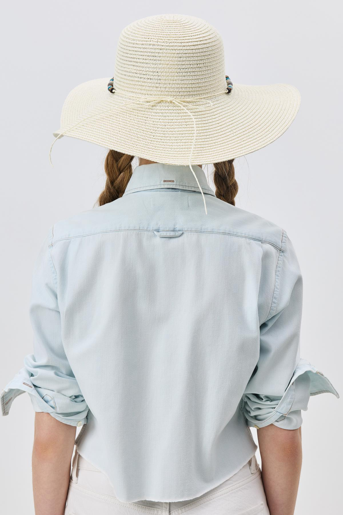 Geniş Kenar Hasır Plaj Şapkası Y25730-03 Krem