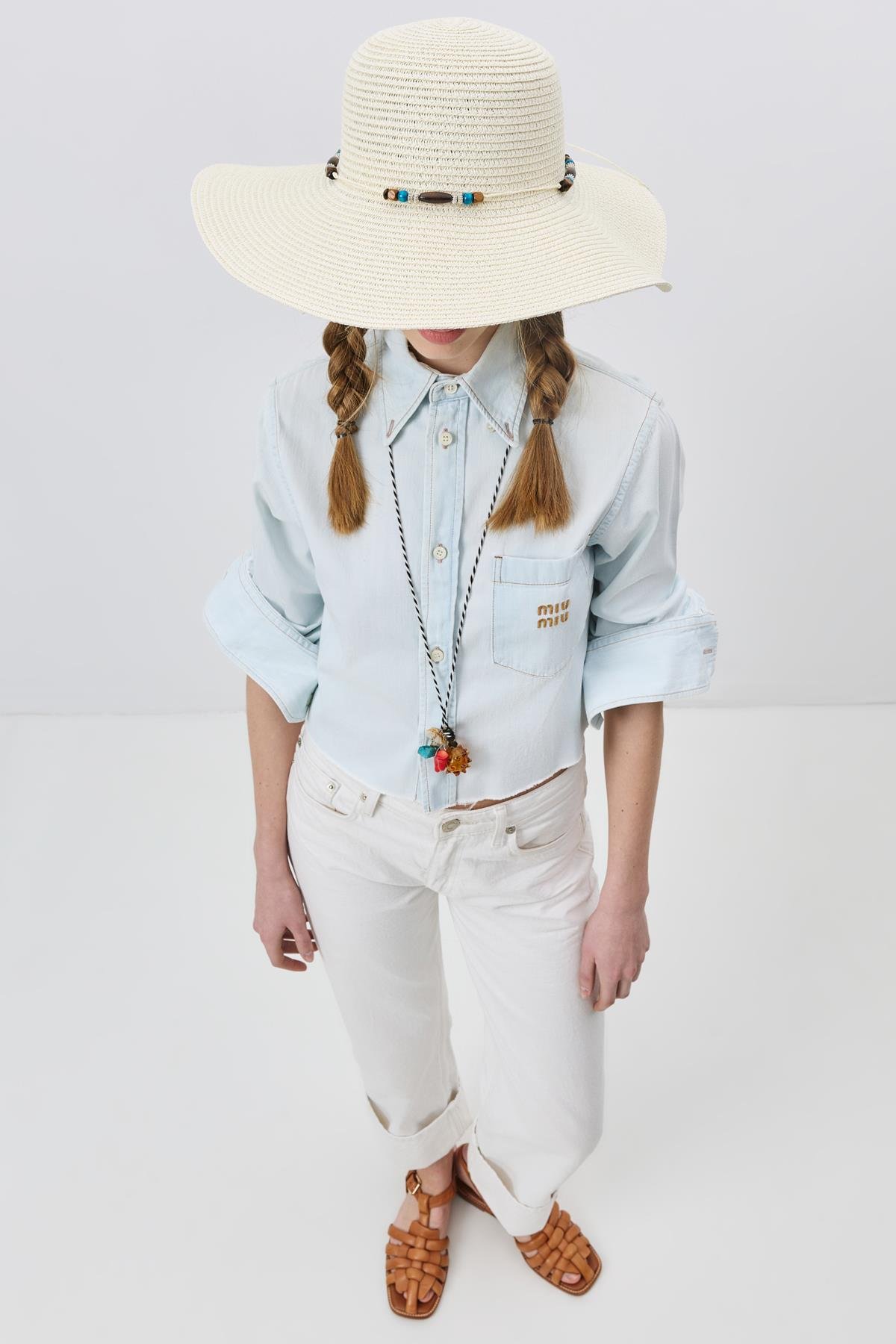 Geniş Kenar Hasır Plaj Şapkası Y25730-03 Krem