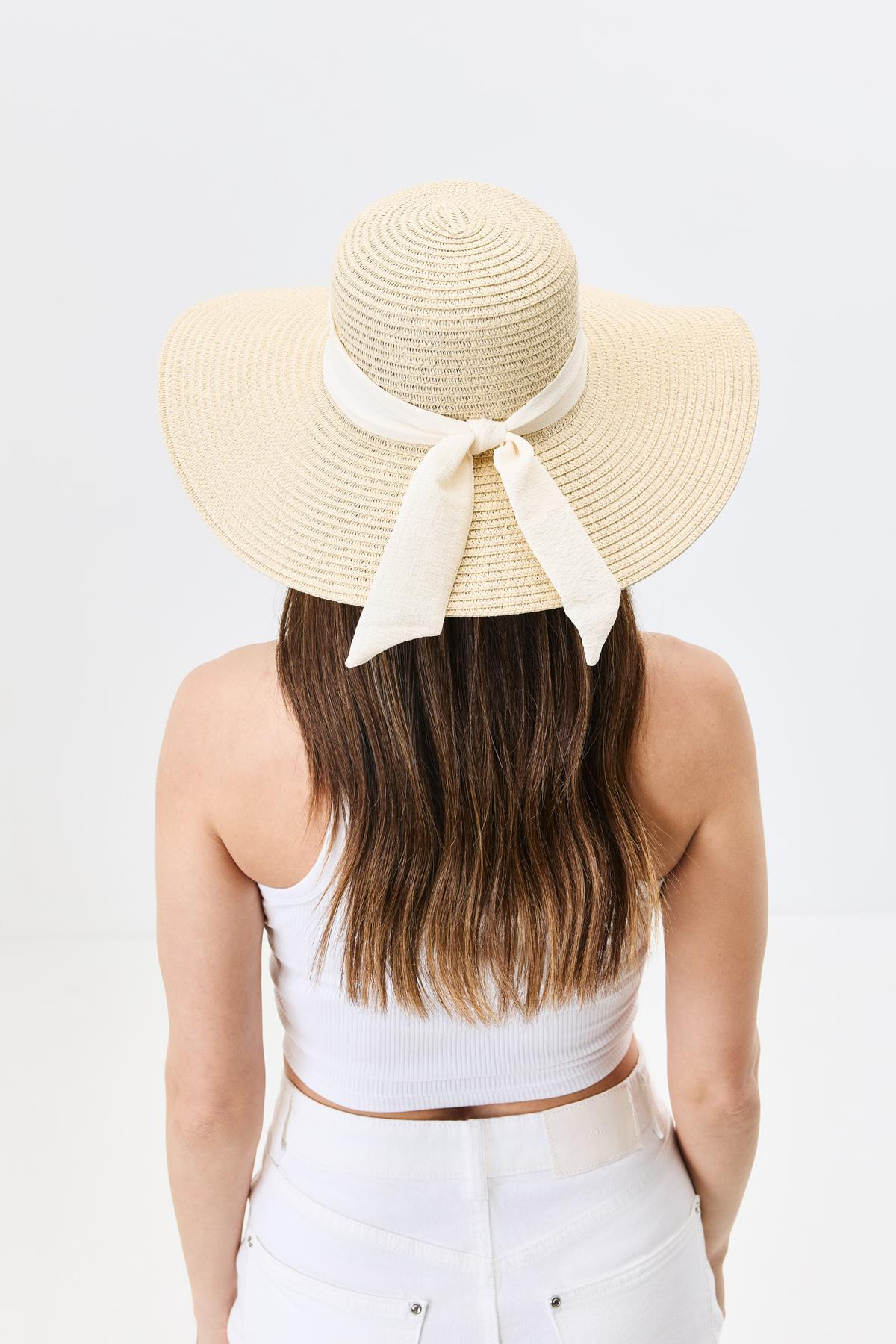 Geniş Kenar Hasır Plaj Şapkası Y25730-10 Bej