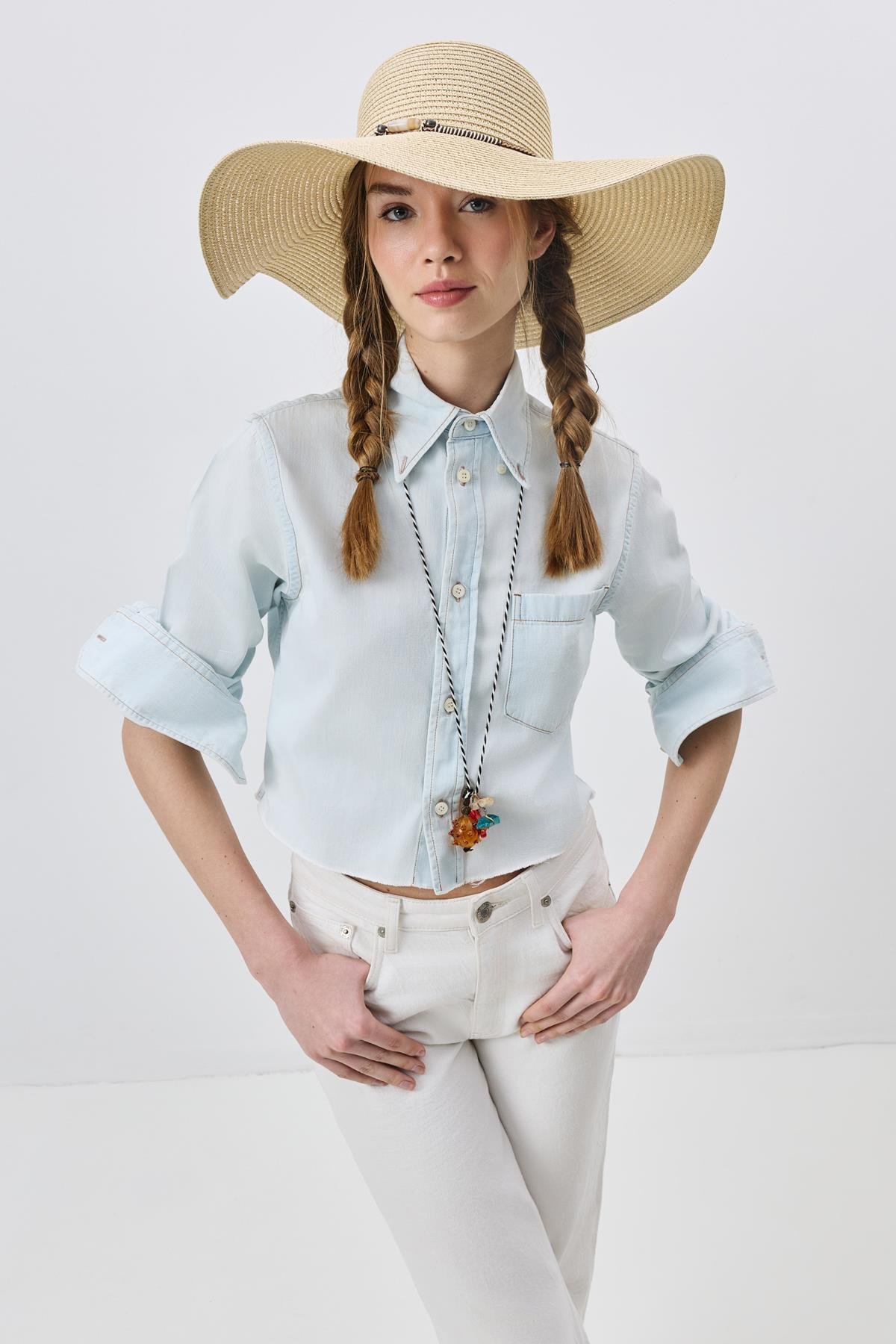 Geniş Kenar Hasır Plaj Şapkası Y25730-01 Bej