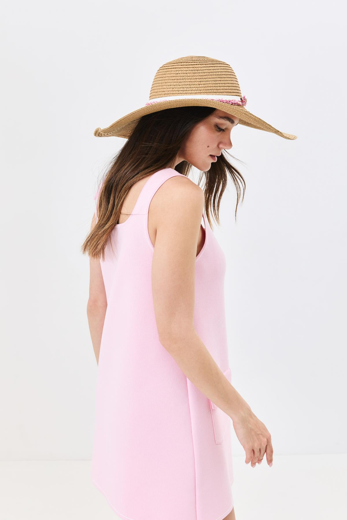 Geniş Kenar Hasır Plaj Şapkası Y25730-06 Vizon