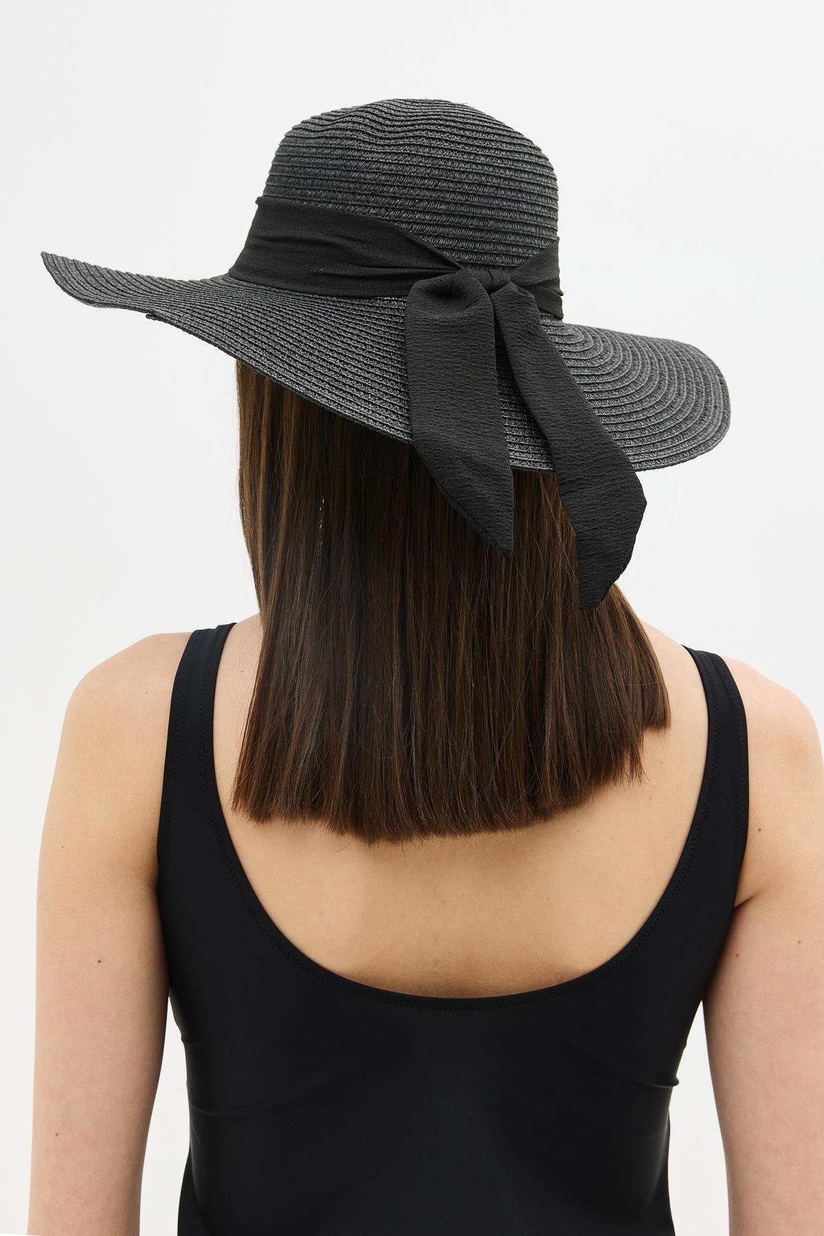 Geniş Kenar Hasır Plaj Şapkası Y25730-10 Siyah