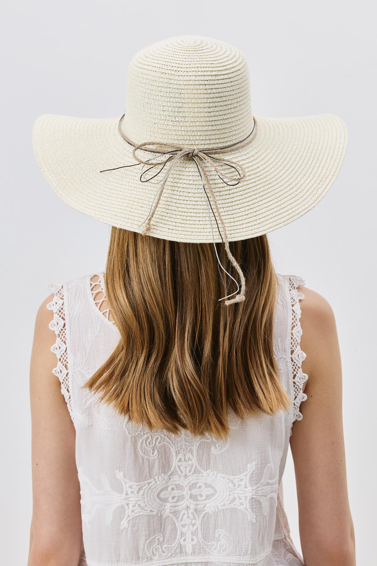 Geniş Kenar Hasır Plaj Şapkası Y25730-13 Krem