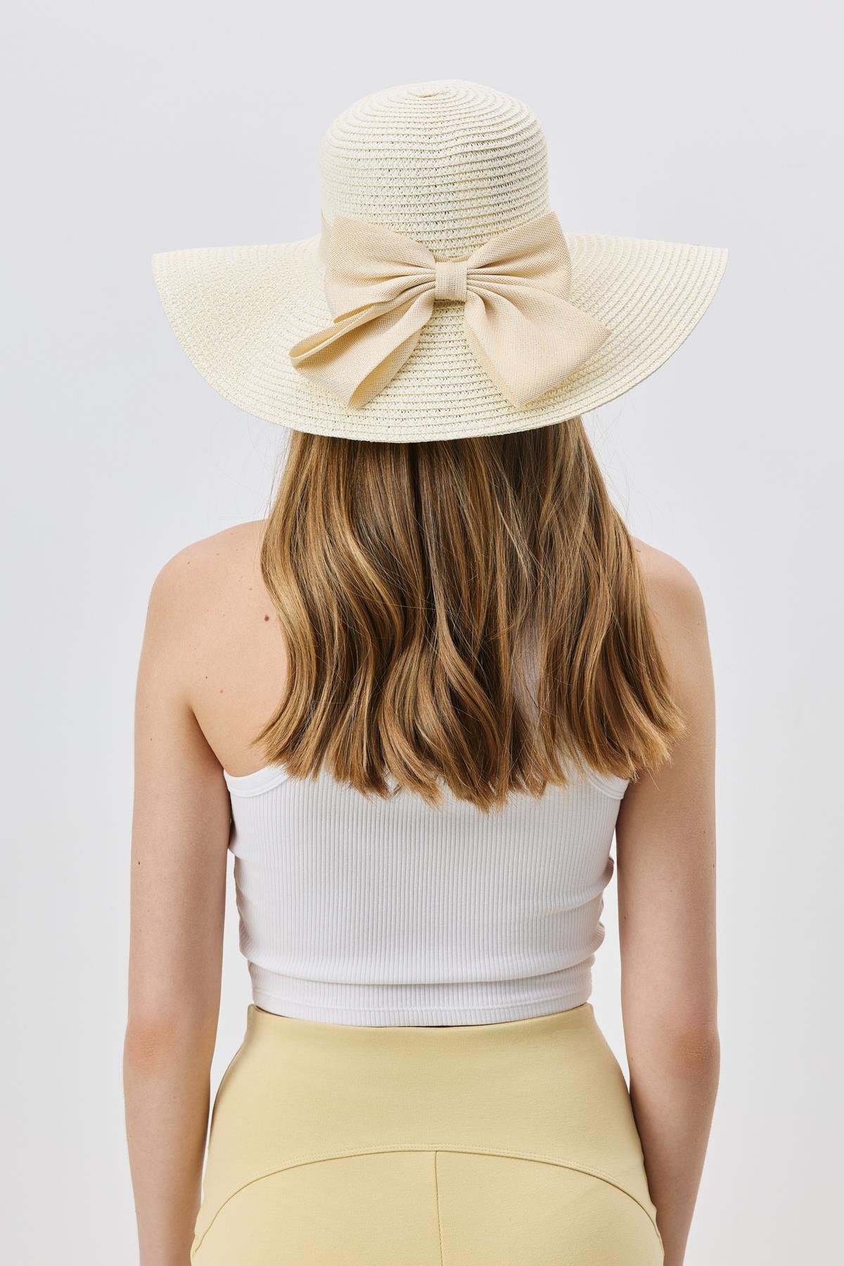 Geniş Kenar Hasır Plaj Şapkası Y25730-17 Krem