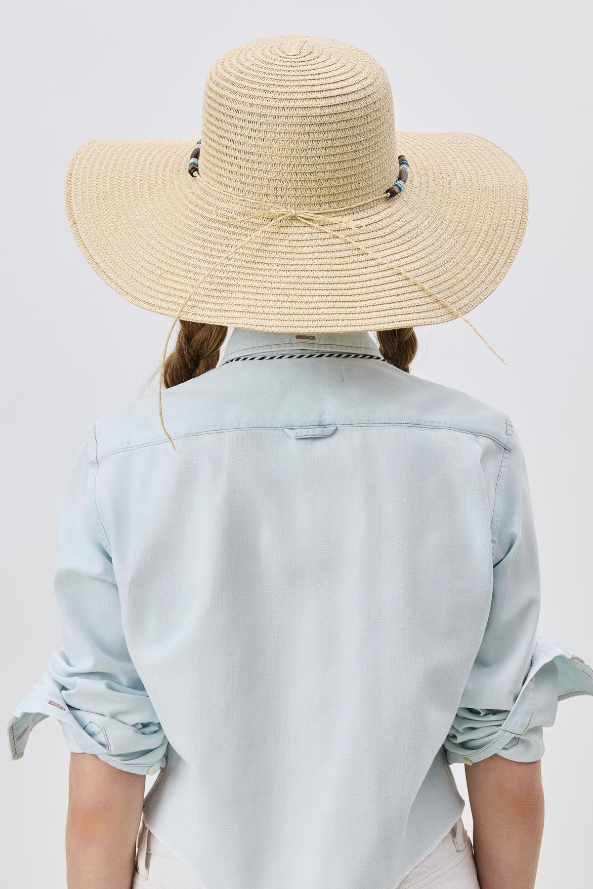 Geniş Kenar Hasır Plaj Şapkası Y25730-03 Bej