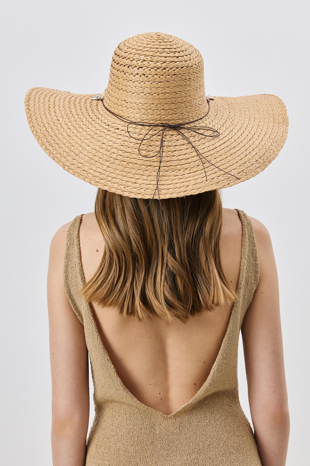 Geniş Kenar Hasır Plaj Şapkası Y25730-15 Vizon