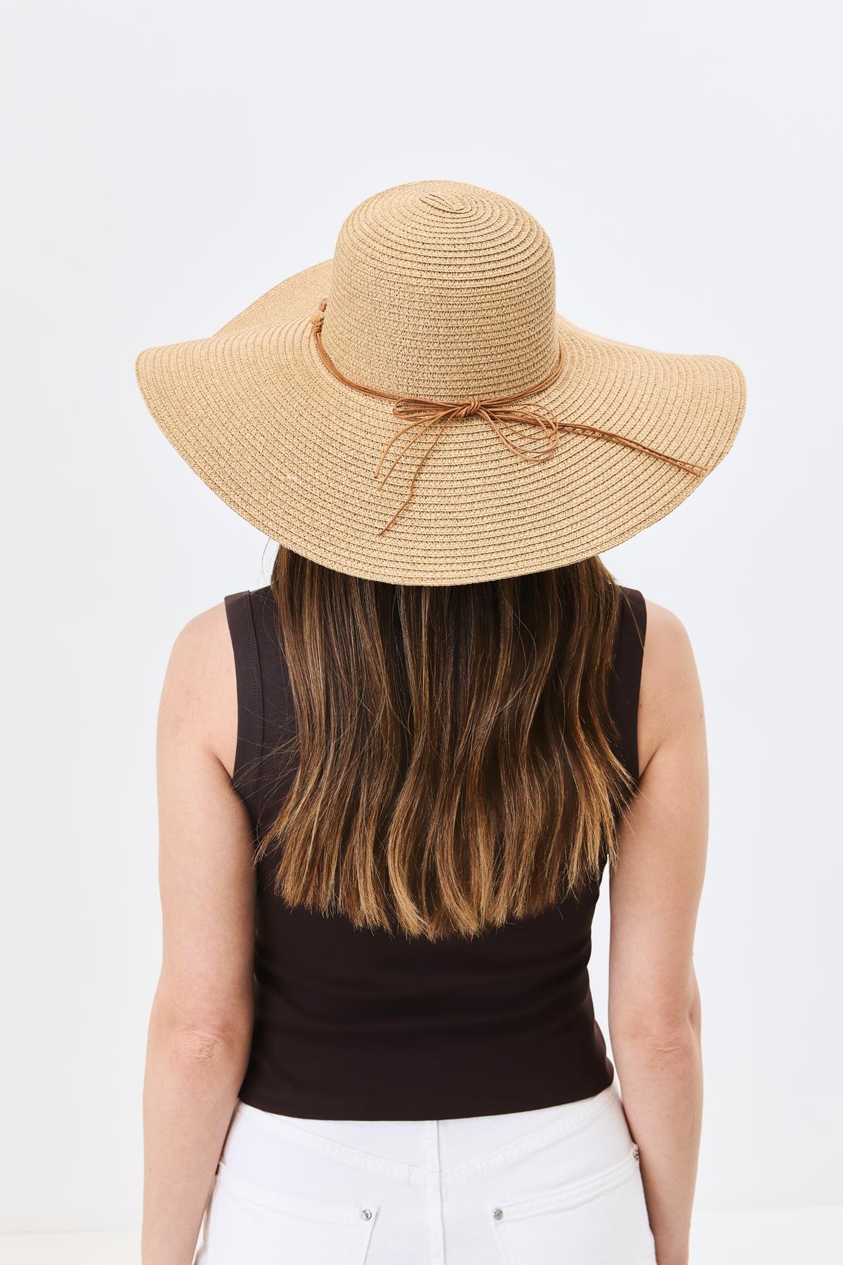 Geniş Kenar Hasır Plaj Şapkası Y25730-12 Vizon