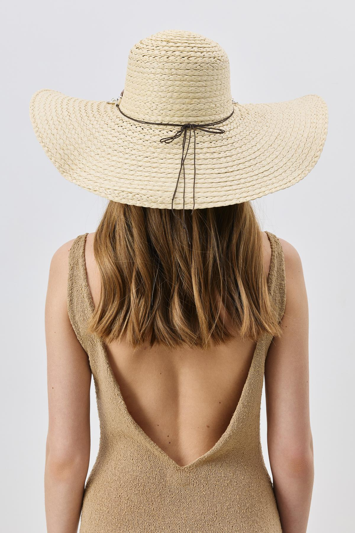 Geniş Kenar Hasır Plaj Şapkası Y25730-15 Bej