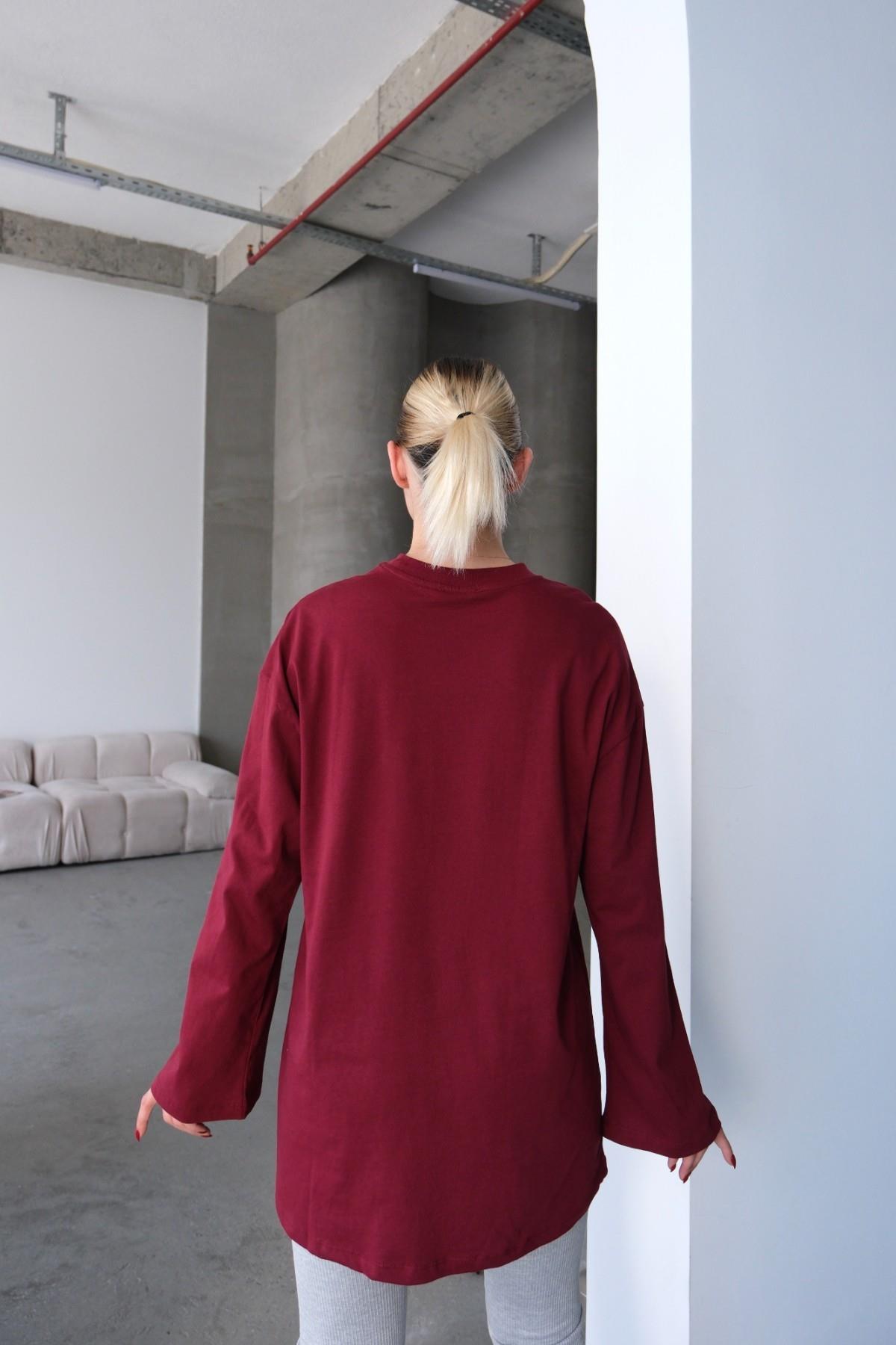 Geniş Kol Oversize 2'li Paket T-Shirt 964 Çağla/Bordo