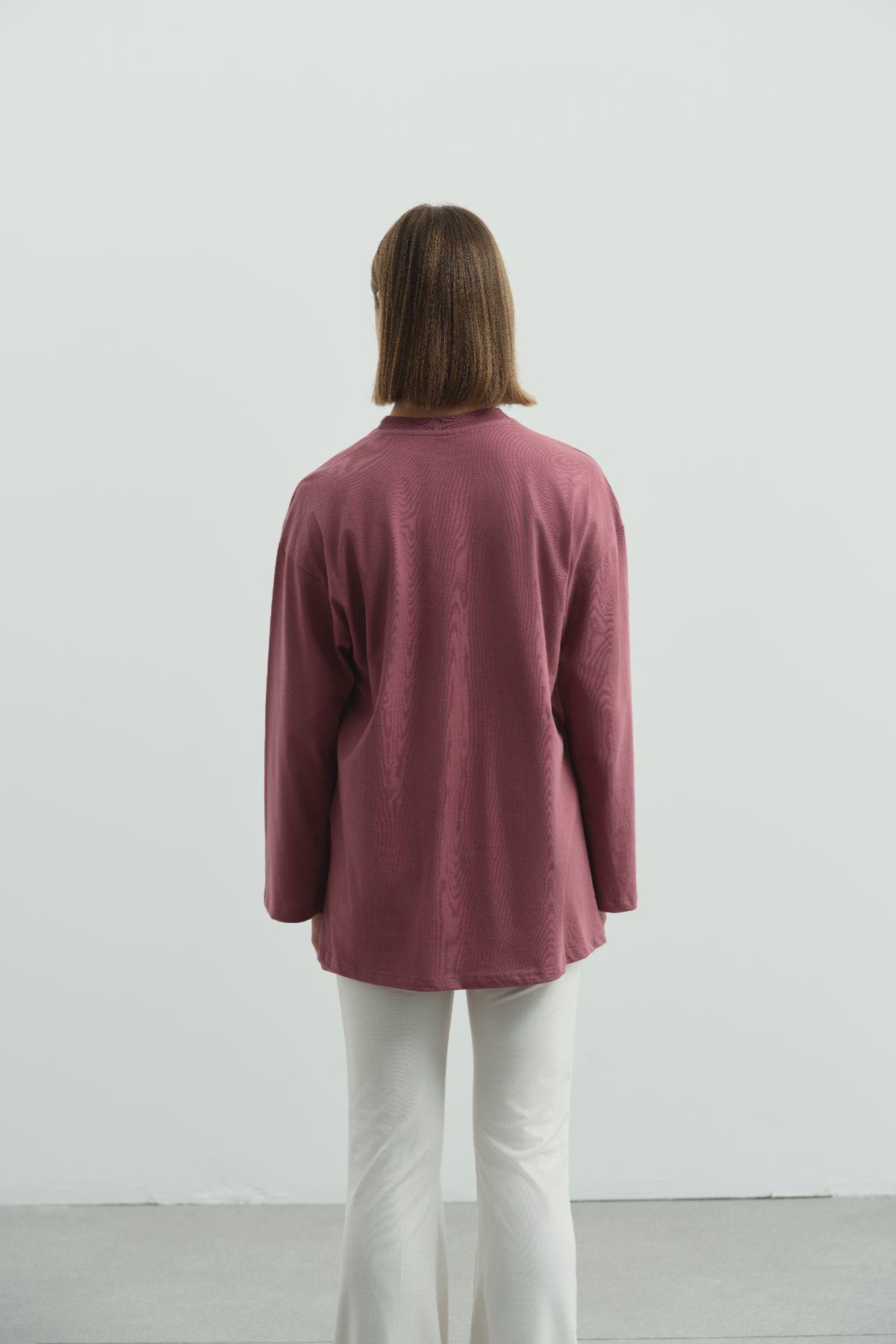 Geniş Kol Oversize 2'li Paket T-Shirt 964 Gül/Kahverengi