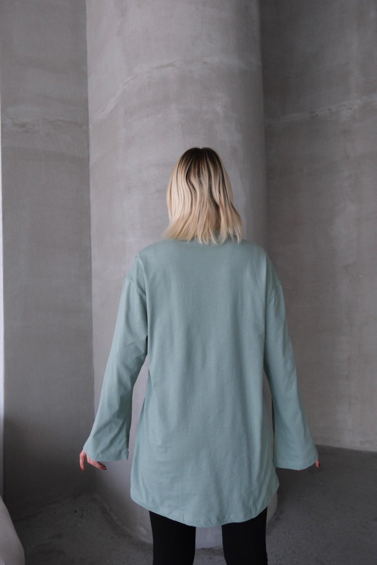 Geniş Kol Oversize 2'li Paket T-Shirt 964 Çağla/Bordo