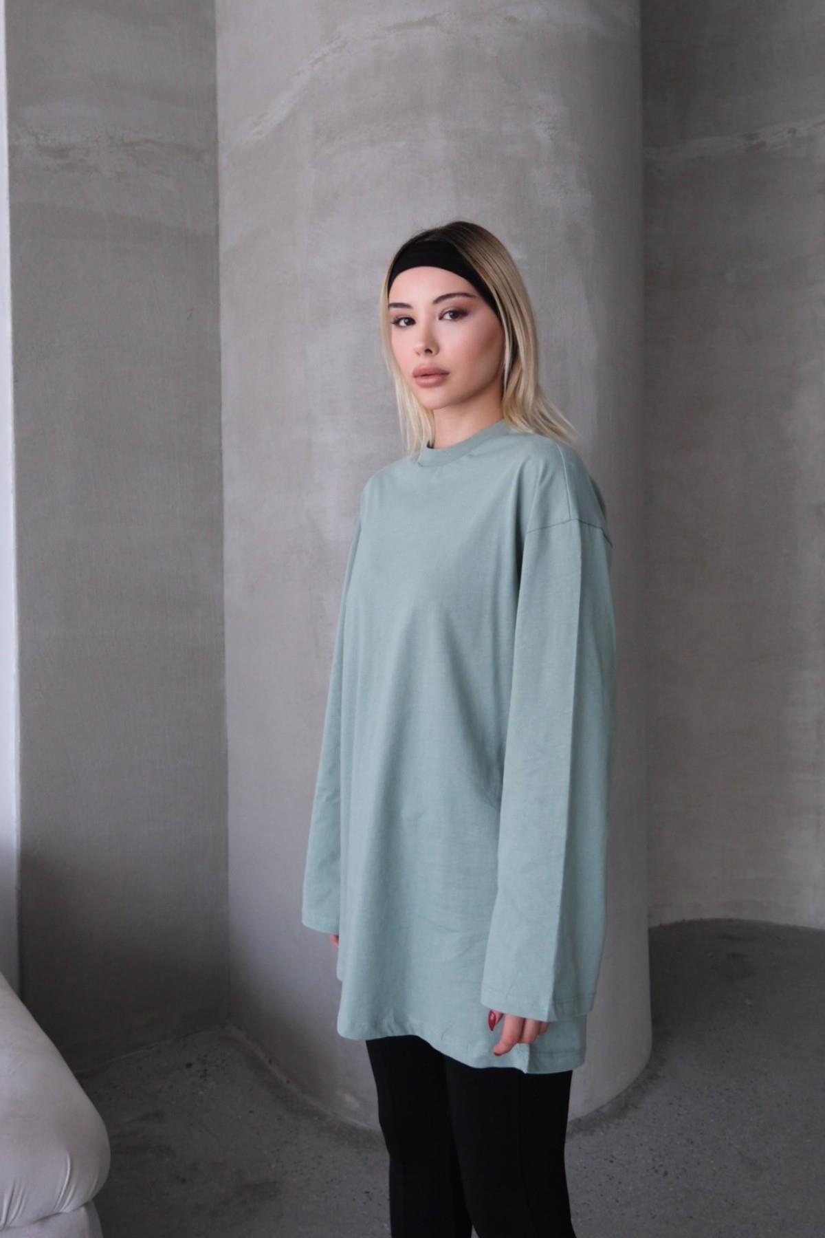 Geniş Kol Oversize 2'li Paket T-Shirt 964 Çağla/Bordo