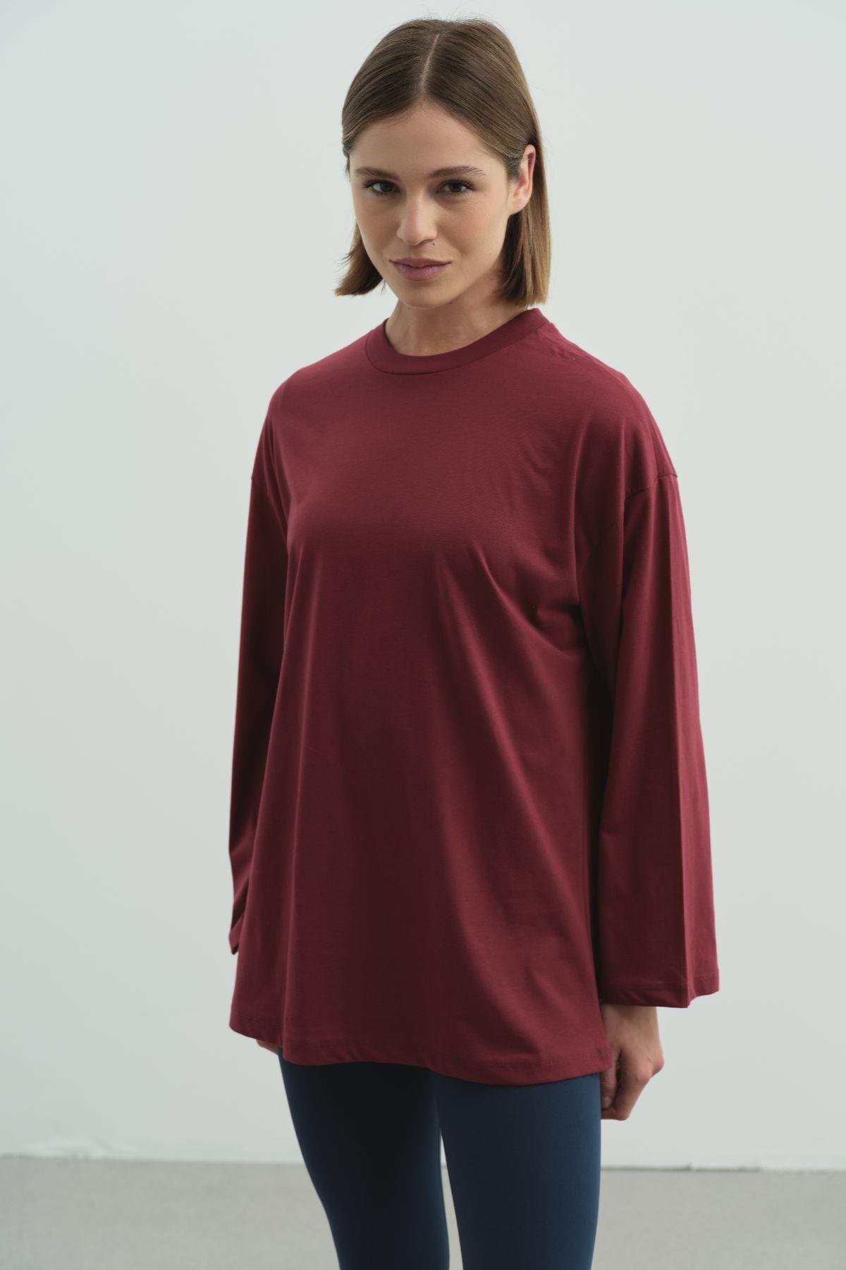 Geniş Kol Oversize 2'li Paket T-Shirt 964 İndigo/Bordo