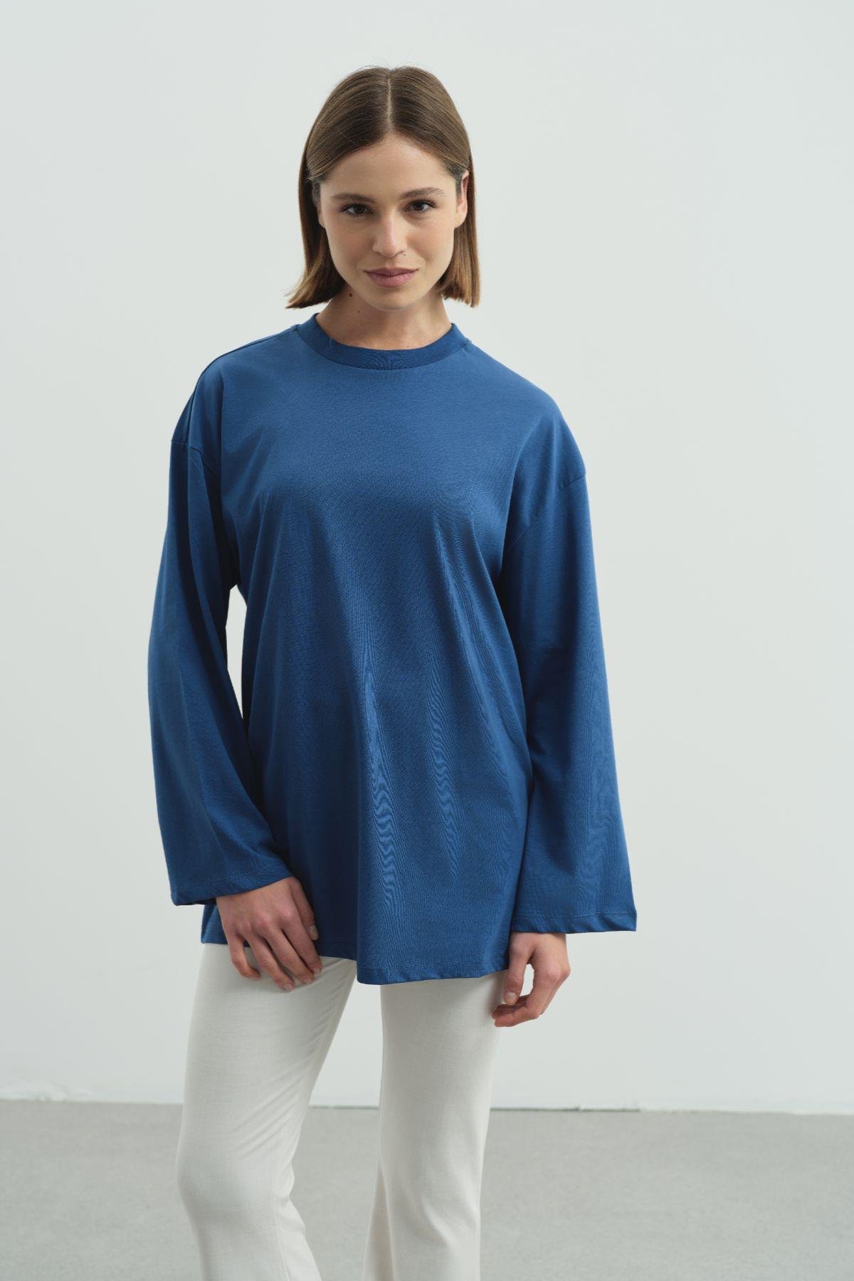 Geniş Kol Oversize 2'li Paket T-Shirt 964 İndigo/Bordo