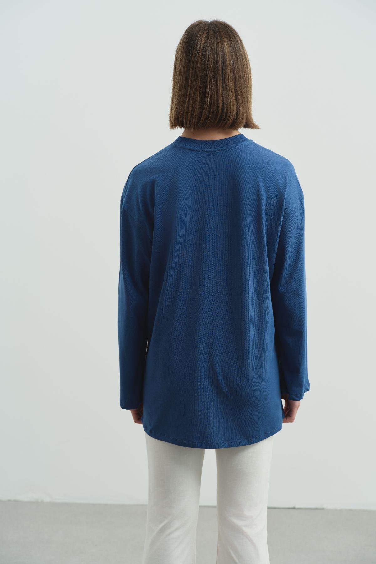 Geniş Kol Oversize 2'li Paket T-Shirt 964 İndigo/Bordo