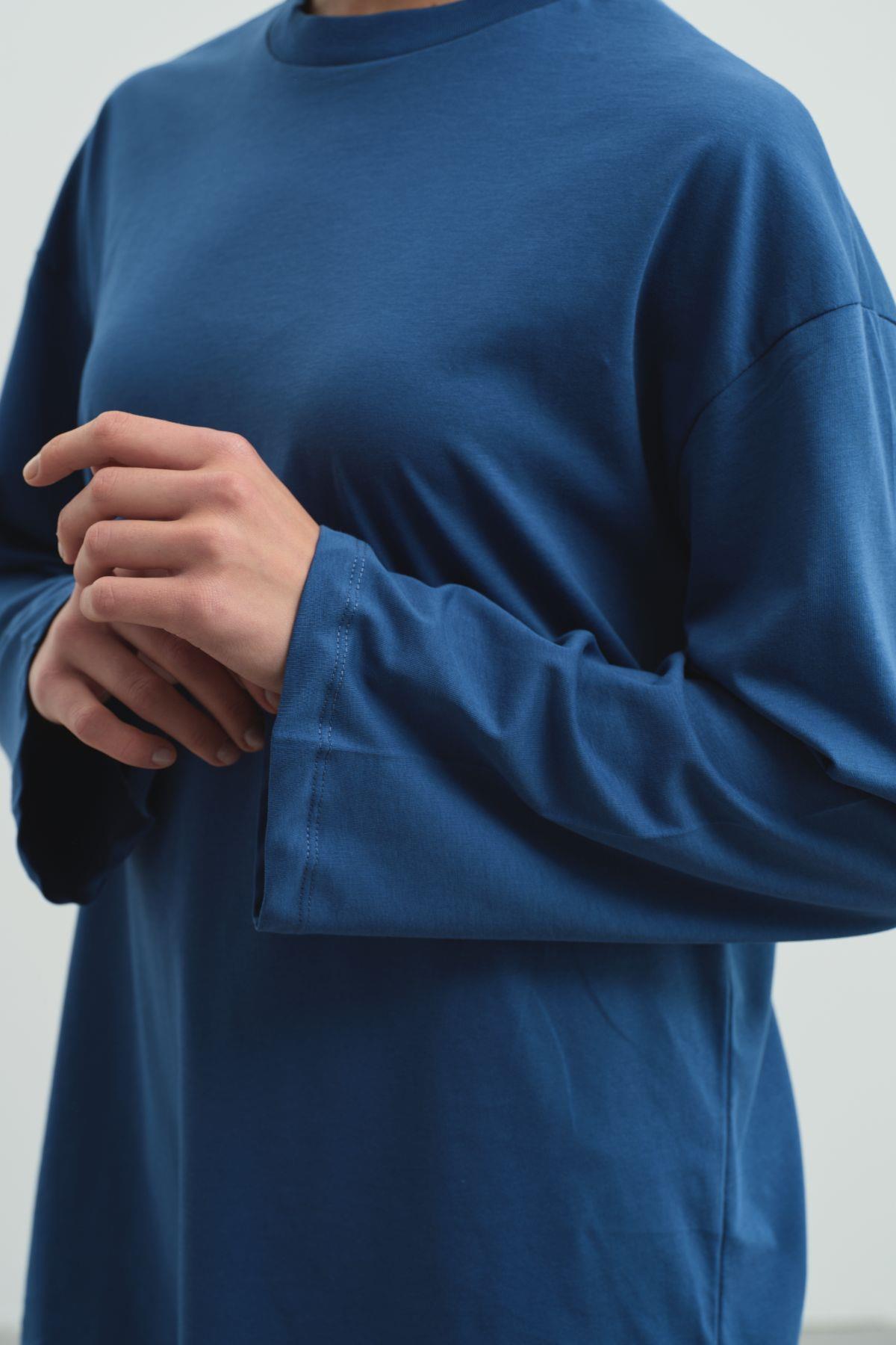 Geniş Kol Oversize 2'li Paket T-Shirt 964 İndigo/Bordo