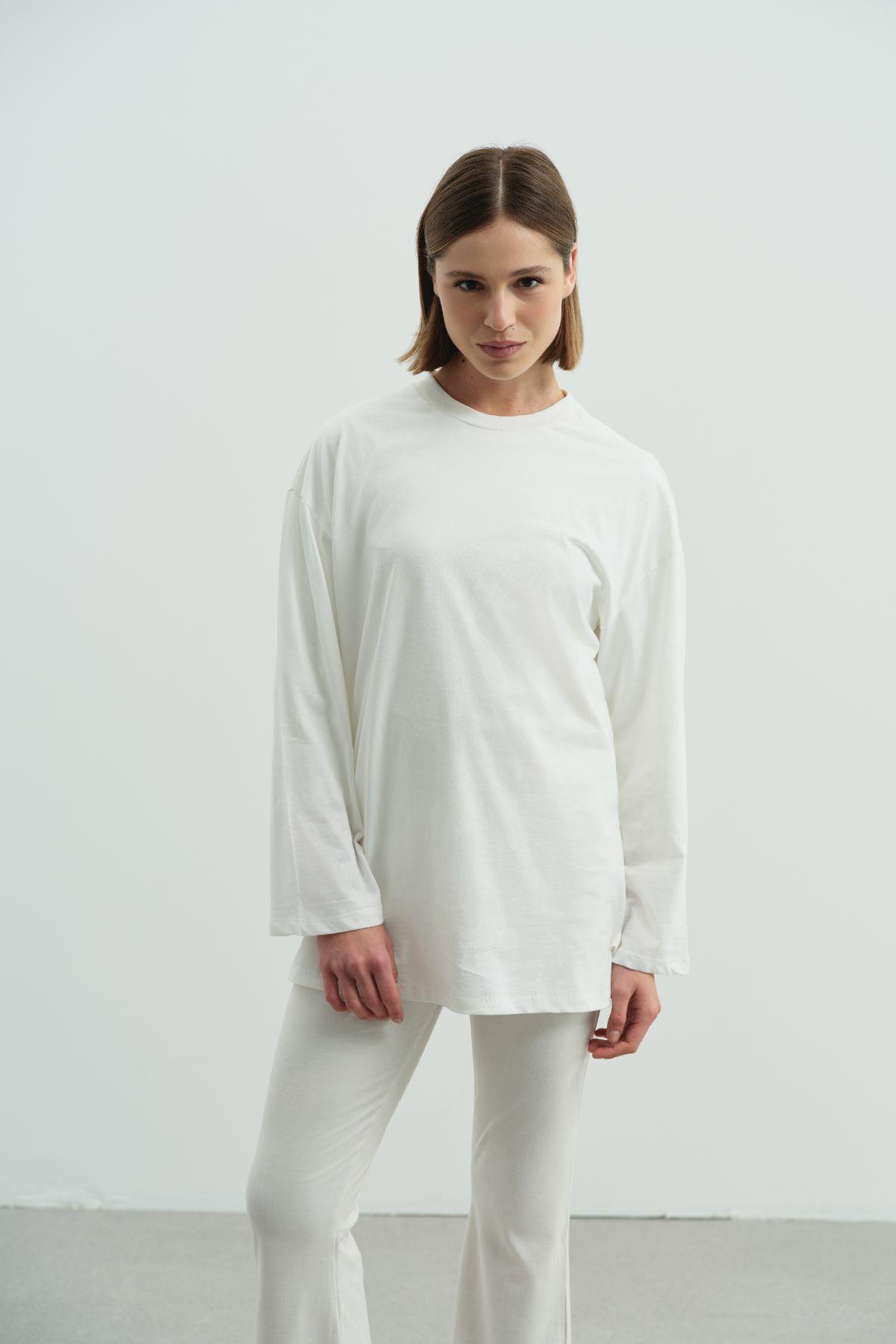 Geniş Kol Oversize 2'li Paket T-Shirt 964 Kahve/Ekru