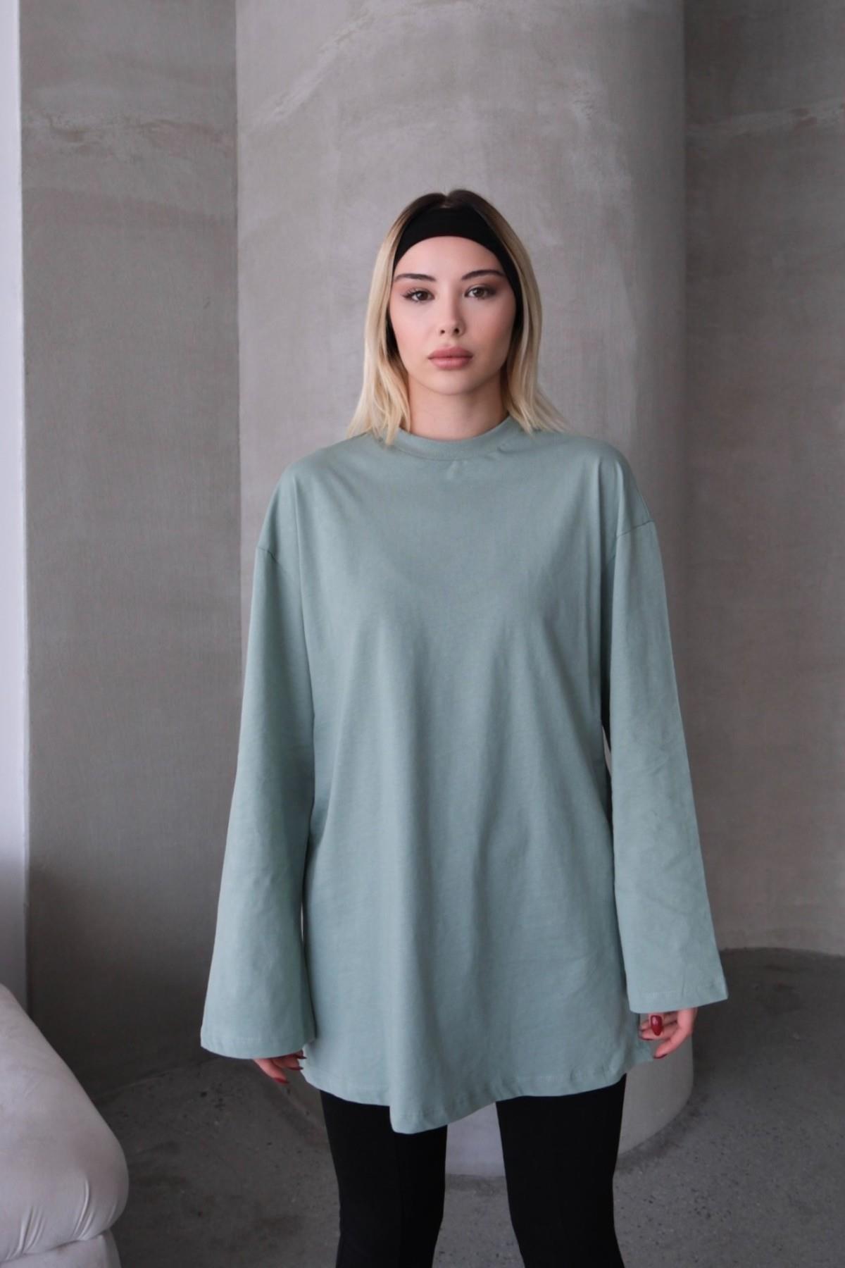 Geniş Kol Oversize 2'li Paket T-Shirt 964 Çağla/Bordo