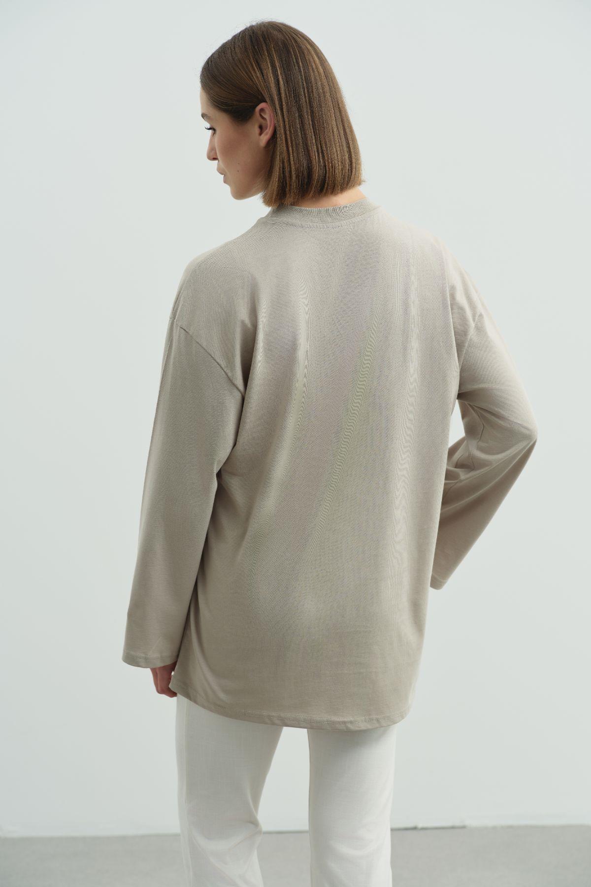 Geniş Kol Oversize 2'li Paket T-Shirt 964 Gri/Bej