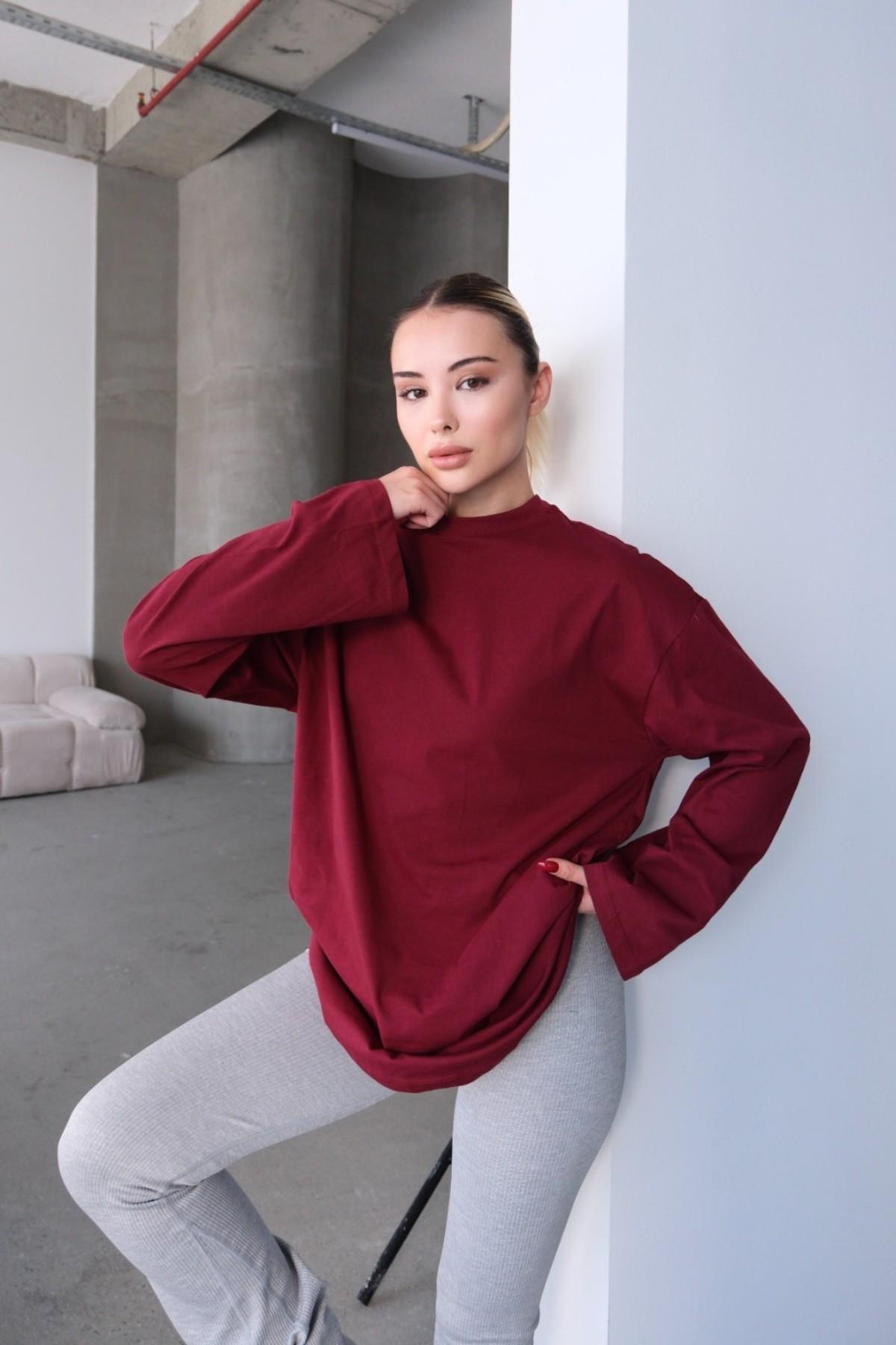 Geniş Kol Oversize 2'li Paket T-Shirt 964 Çağla/Bordo