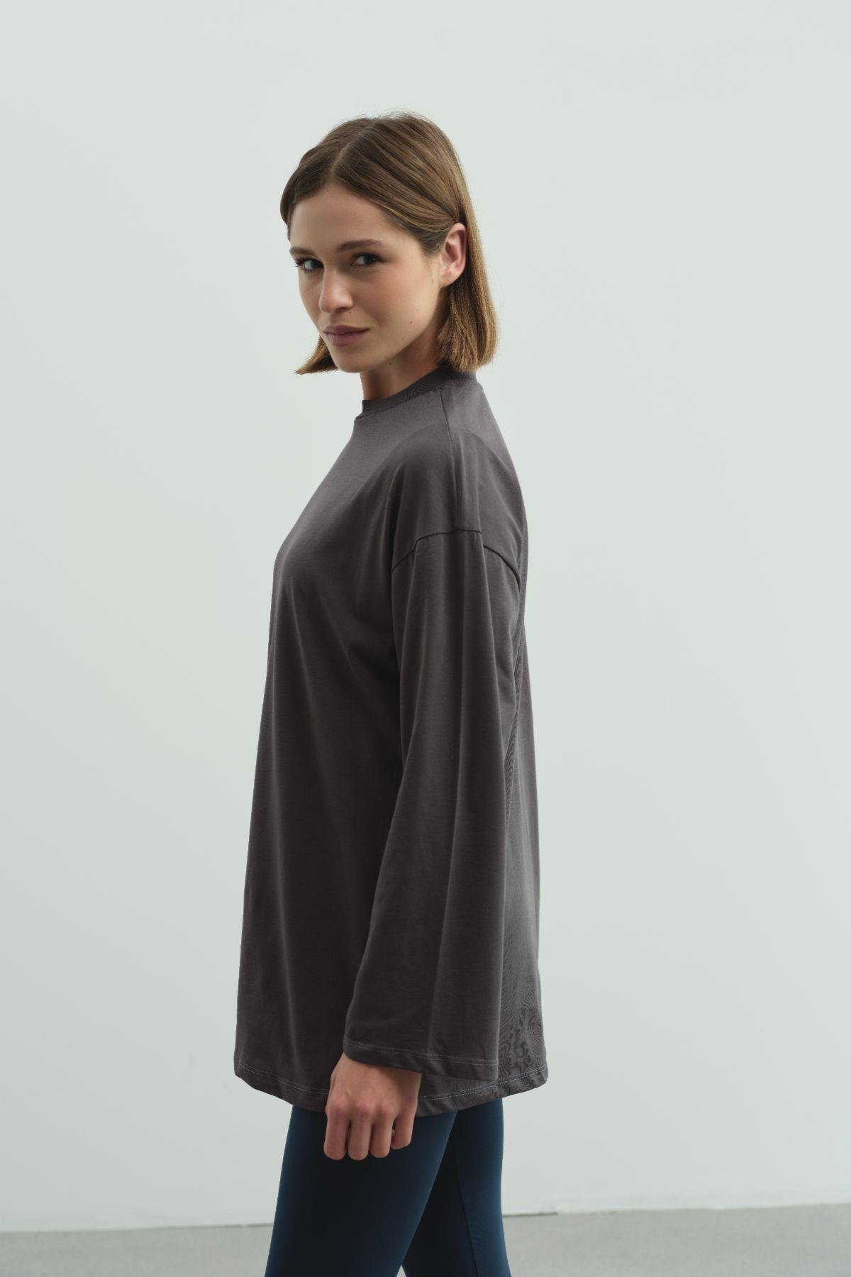 Geniş Kol Oversize 2'li Paket T-Shirt 964 Lila/Füme