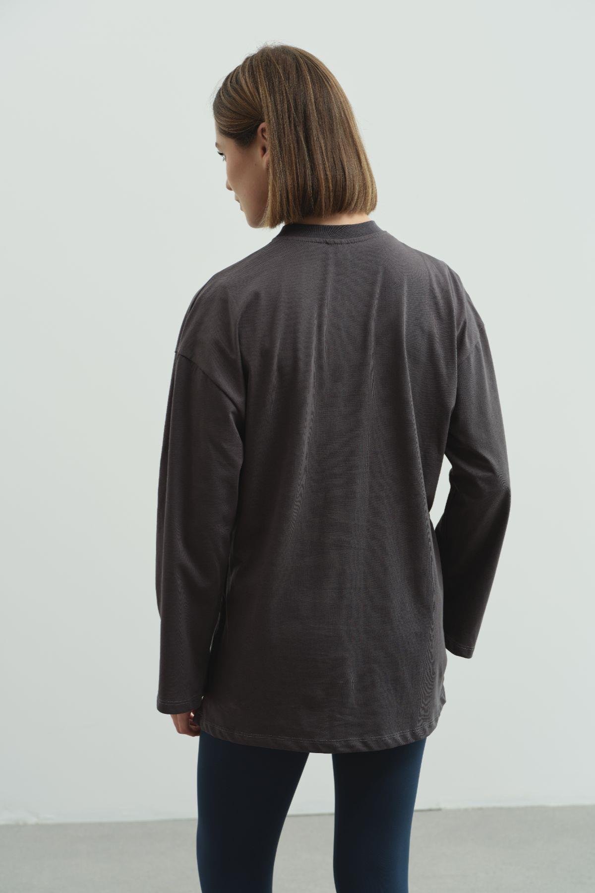 Geniş Kol Oversize 2'li Paket T-Shirt 964 Lila/Füme