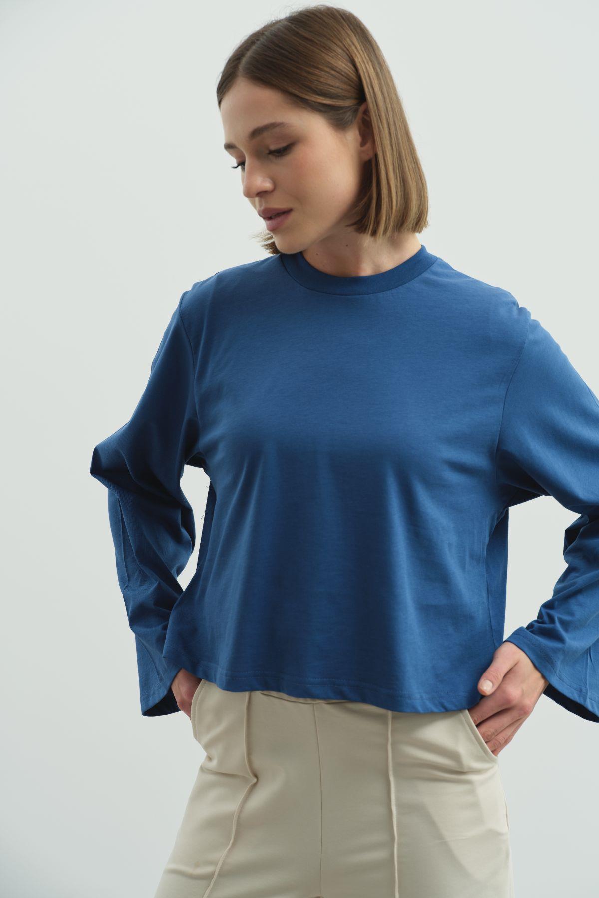 Geniş Kol Oversize 2'li Paket T-Shirt 965 İndigo/Ekru