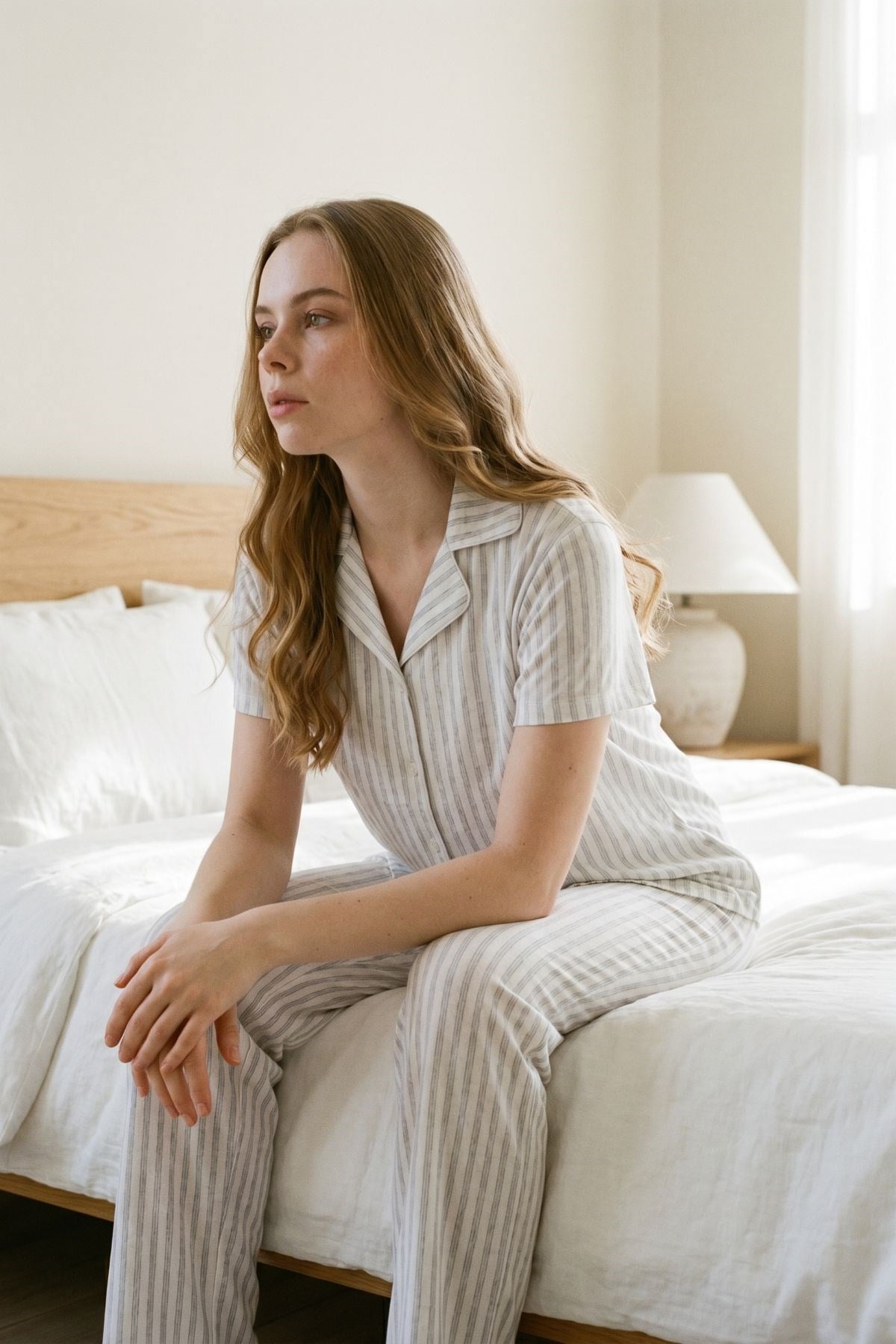Gömlek Yaka Önden Düğmeli Pijama Takımı Gri-512220