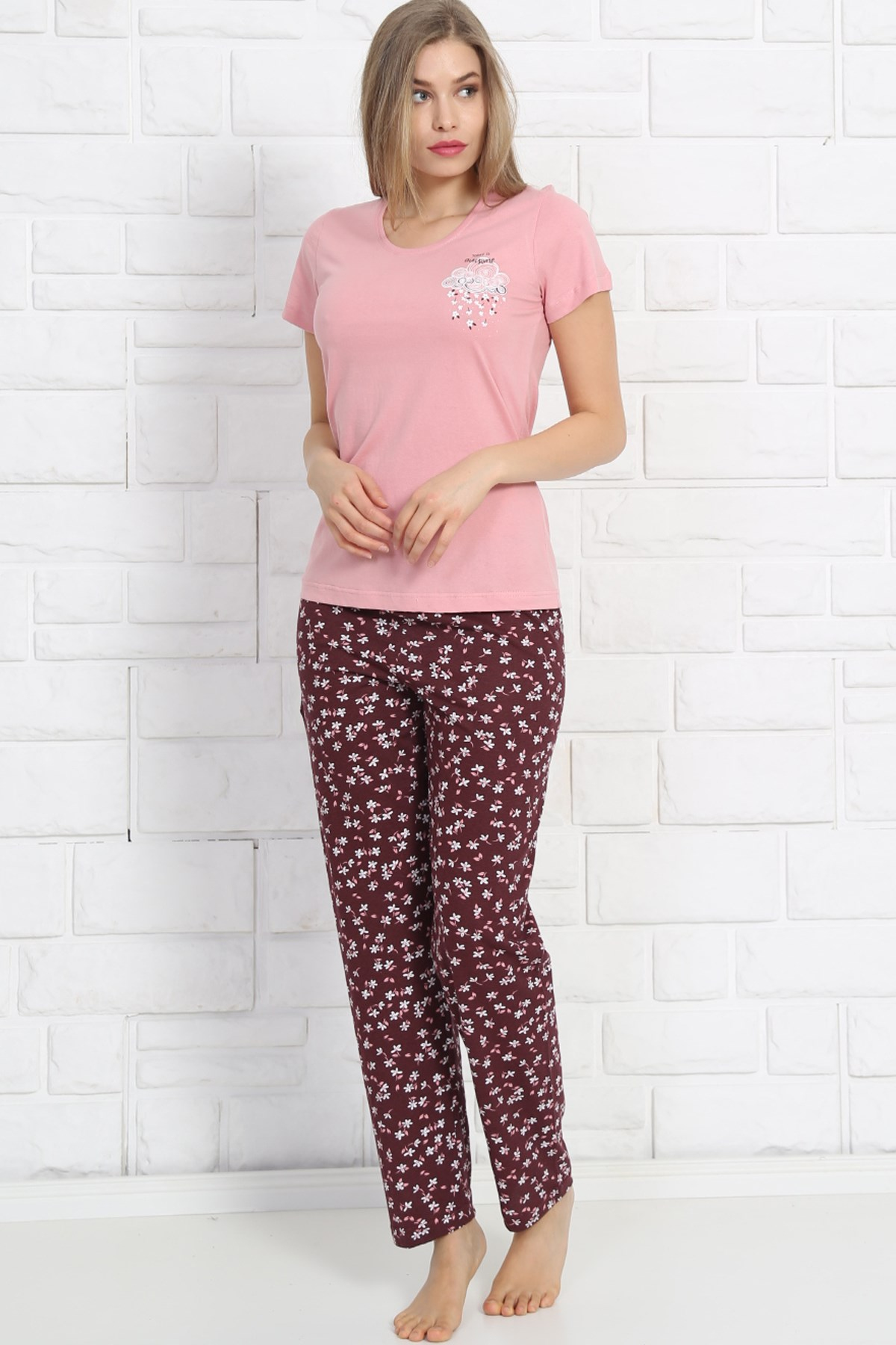 Good Look 8101273789 Kadın Kısa Kol Pijama Takım Gül Kurusu