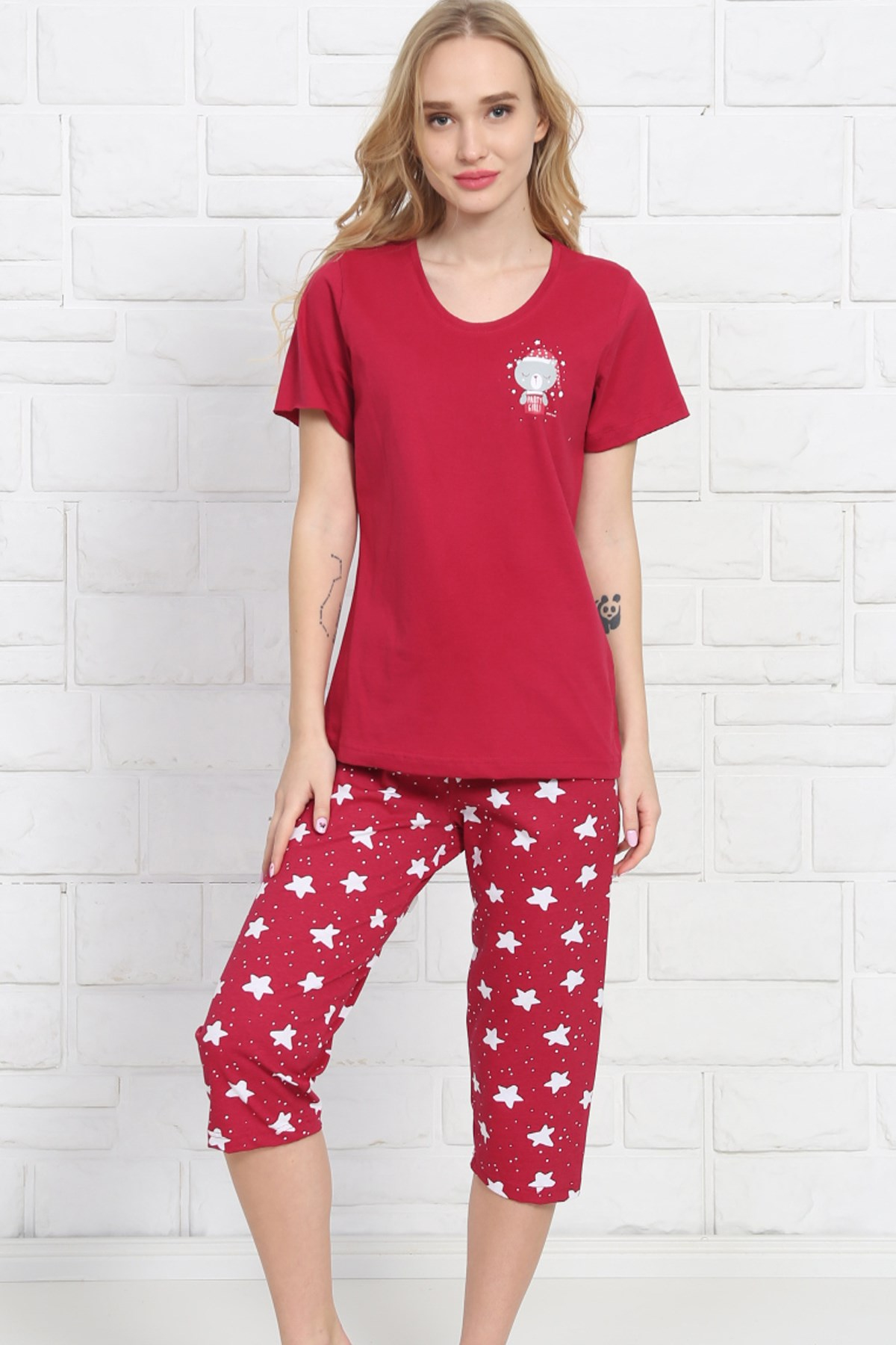 Good Look 8101422051 Kadın Kapri Pijama Takım Bordo