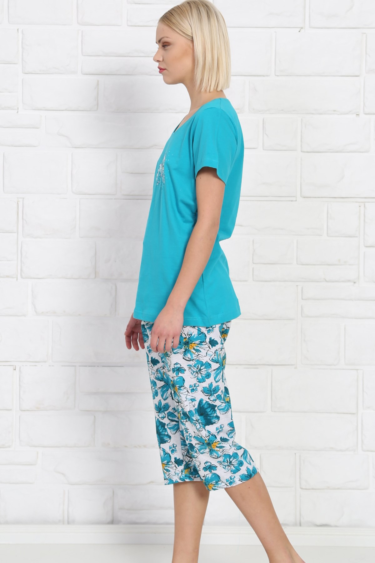 Good Look 8101840059 Kadın Kapri Pijama Takım Turkuaz