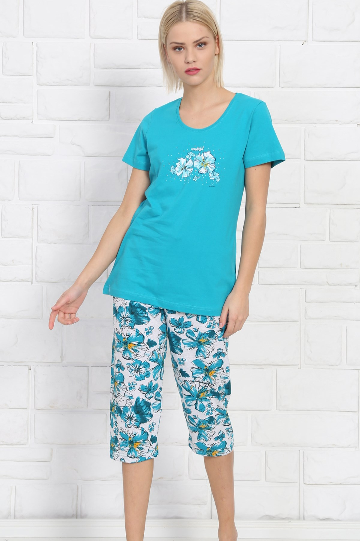 Good Look 8101840059 Kadın Kapri Pijama Takım Turkuaz