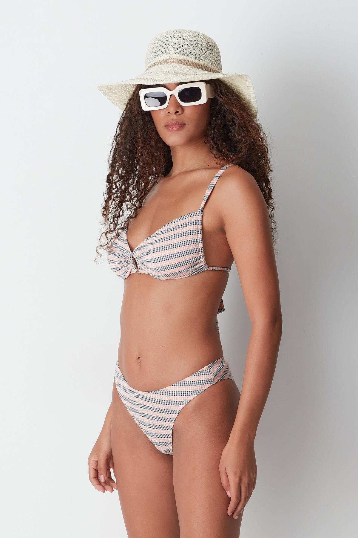 Halka Detay Bikini Takım 3283 Somon/Siyah