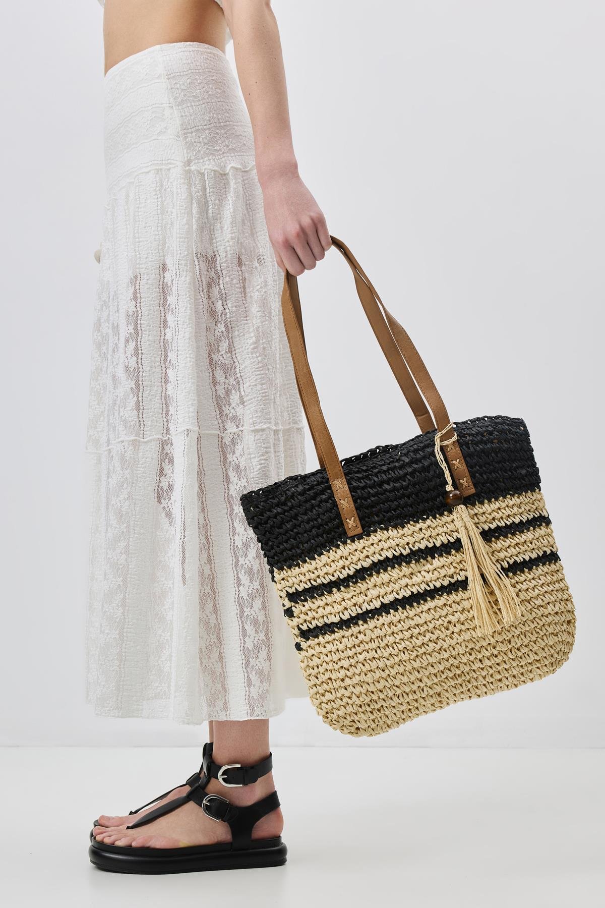 Hasır Omuz Çantası Y9206 Siyah