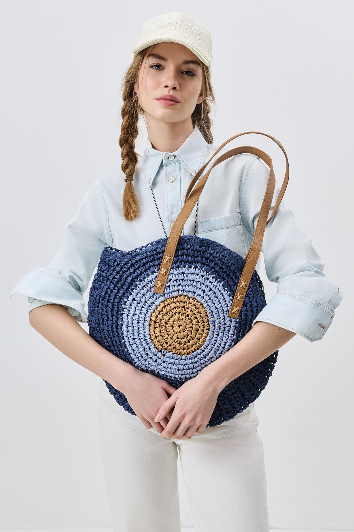 Hasır Omuz Çantası Y9207 Lacivert