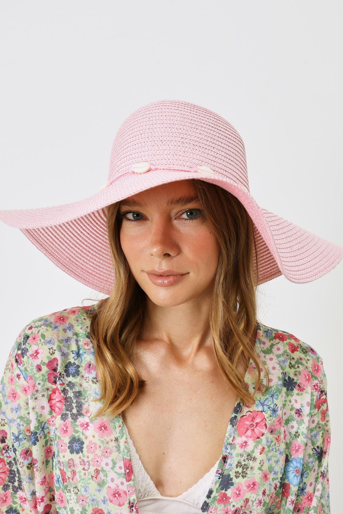 Hasır Plaj Şapkası Y8205 Pembe