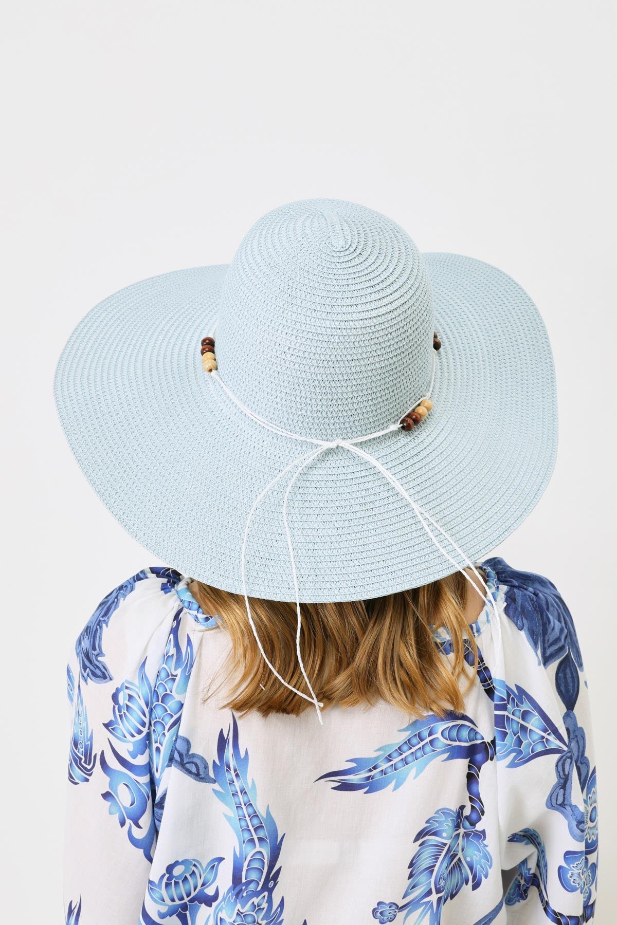 Hasır Plaj Şapkası Y8206 Mavi