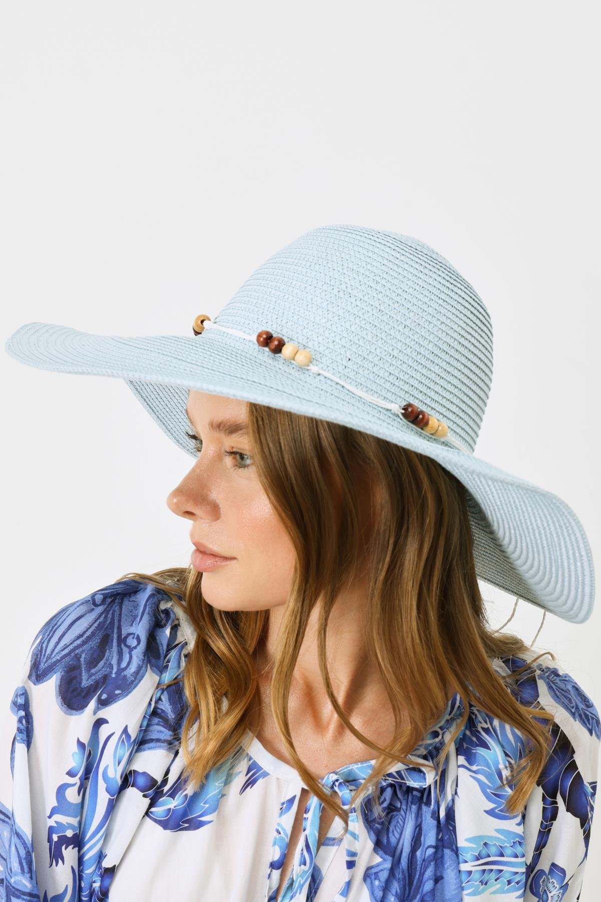 Hasır Plaj Şapkası Y8206 Mavi