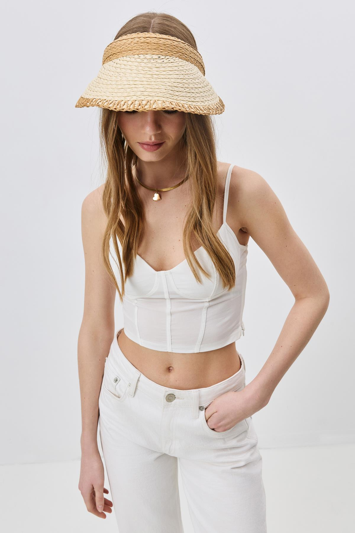 Hasır Vizör Şapka Y8213 Bej