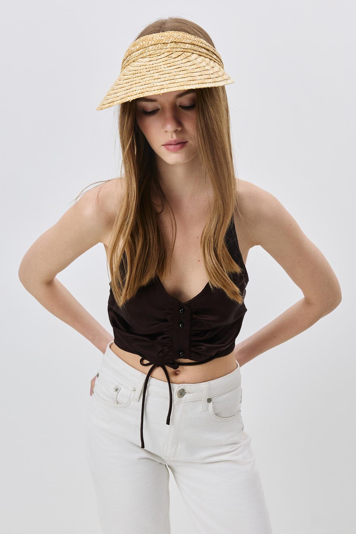 Hasır Vizör Şapka Y8218 Bej