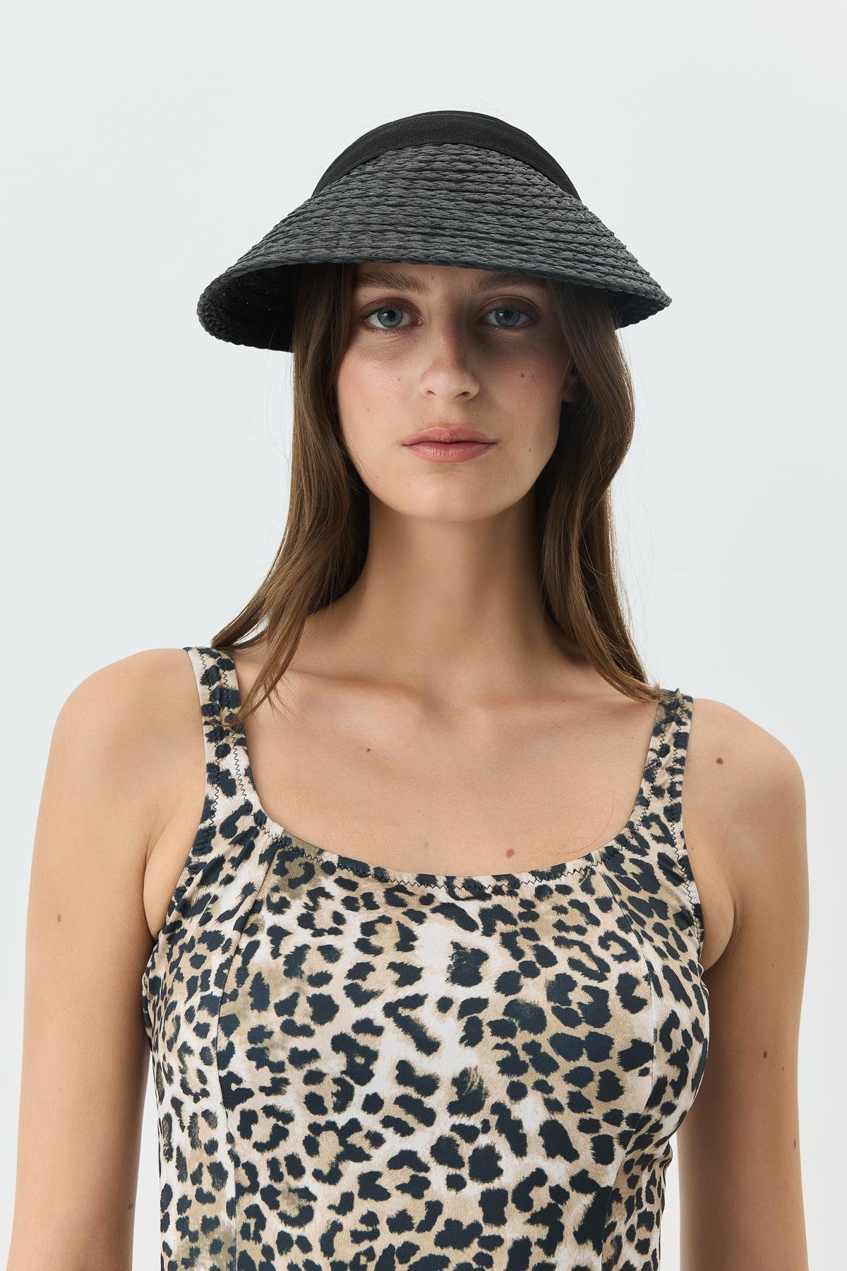 Hasır Vizör Şapka Y8218 Koyu Siyah